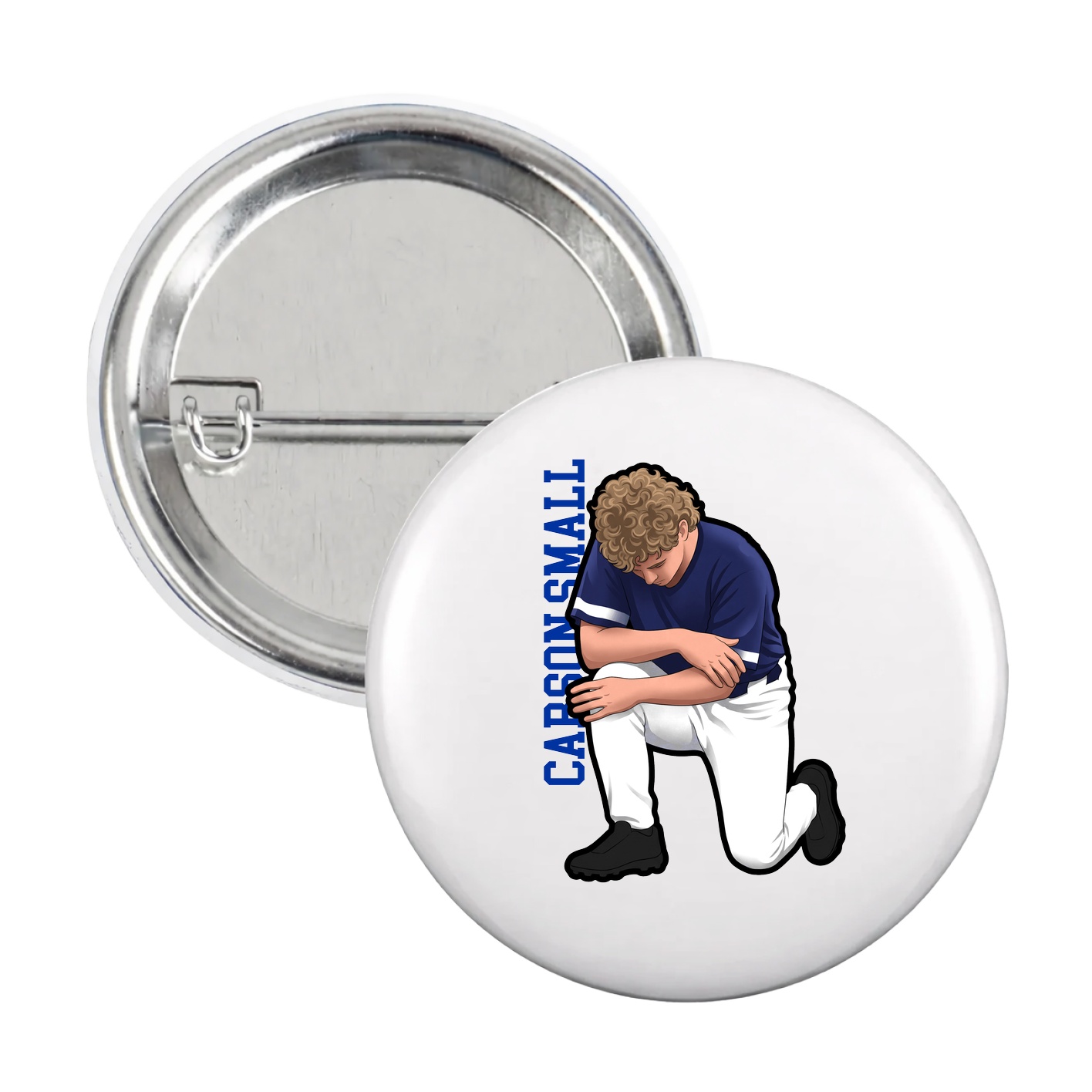 Game Day Button — Name Vertical in White