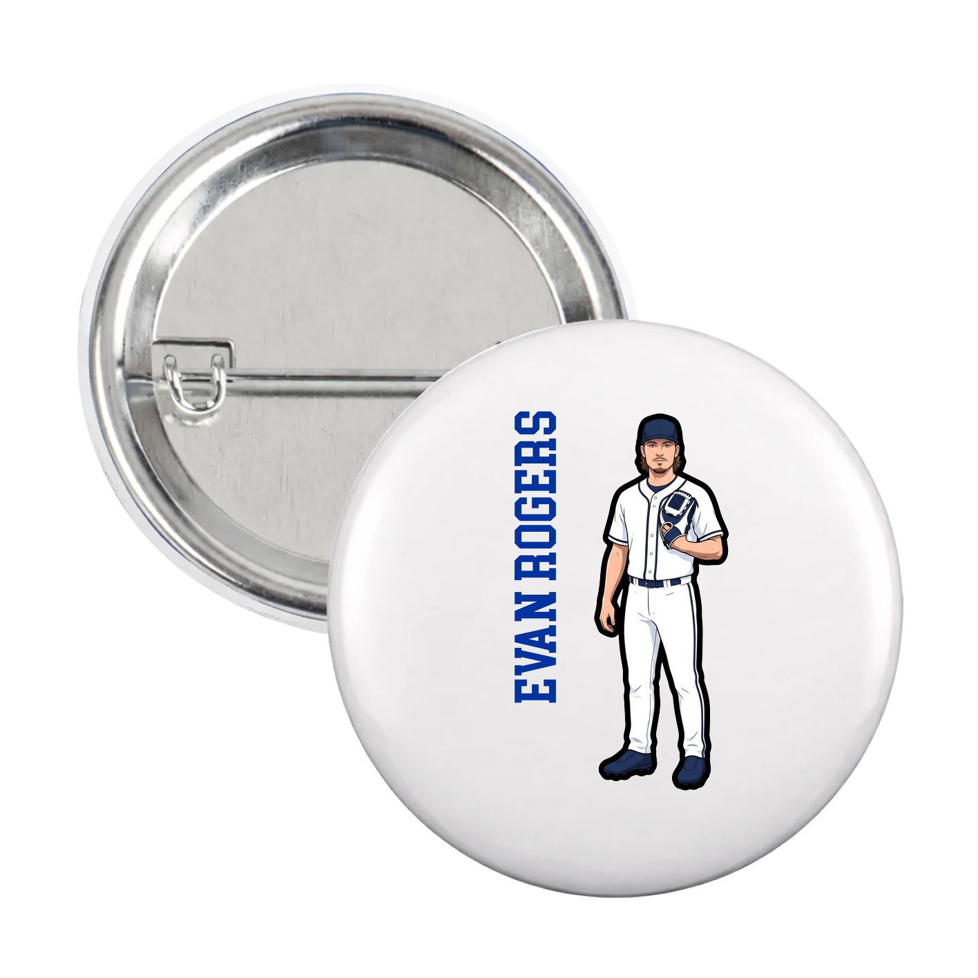 Game Day Button — Name Vertical in White