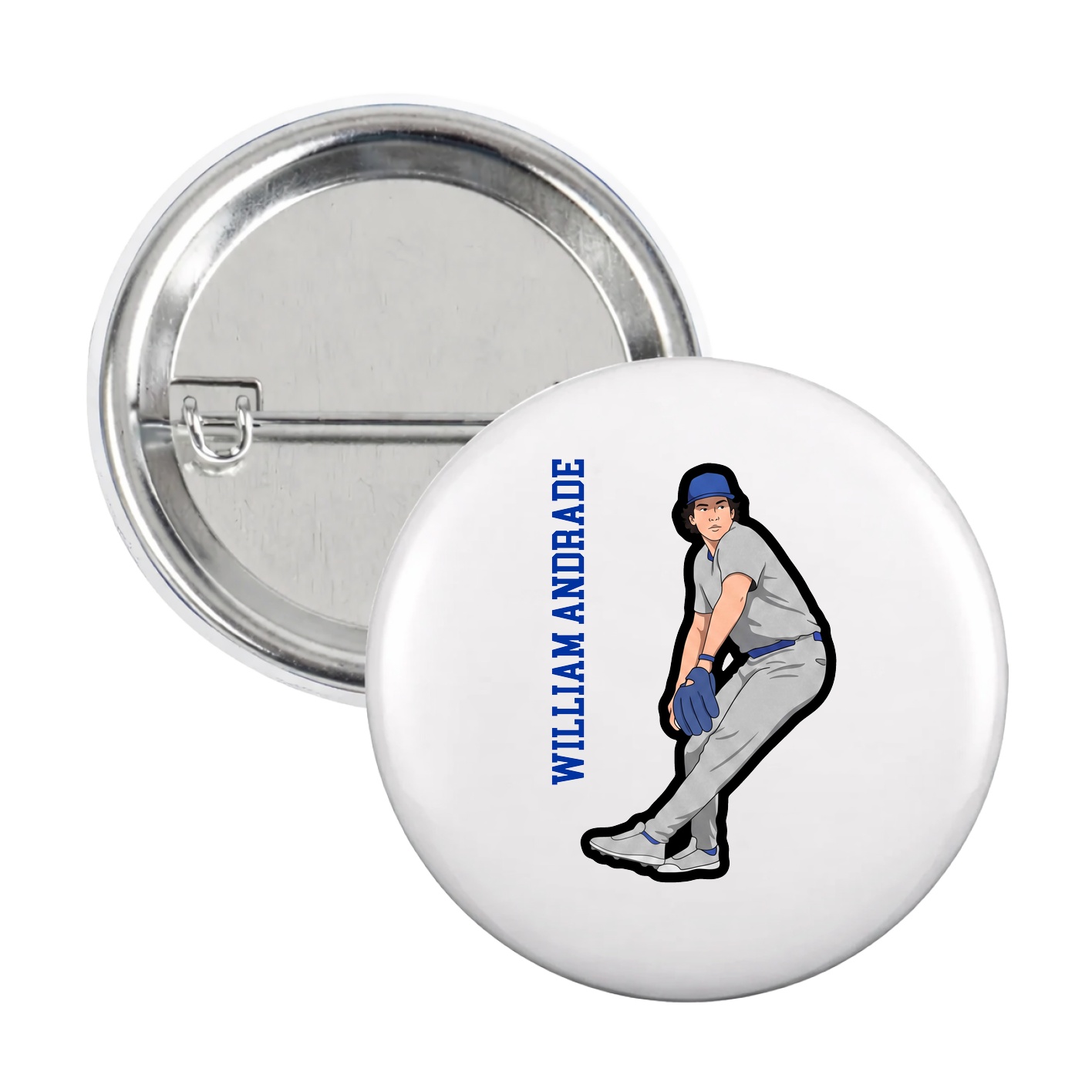 Game Day Button — Name Vertical in White
