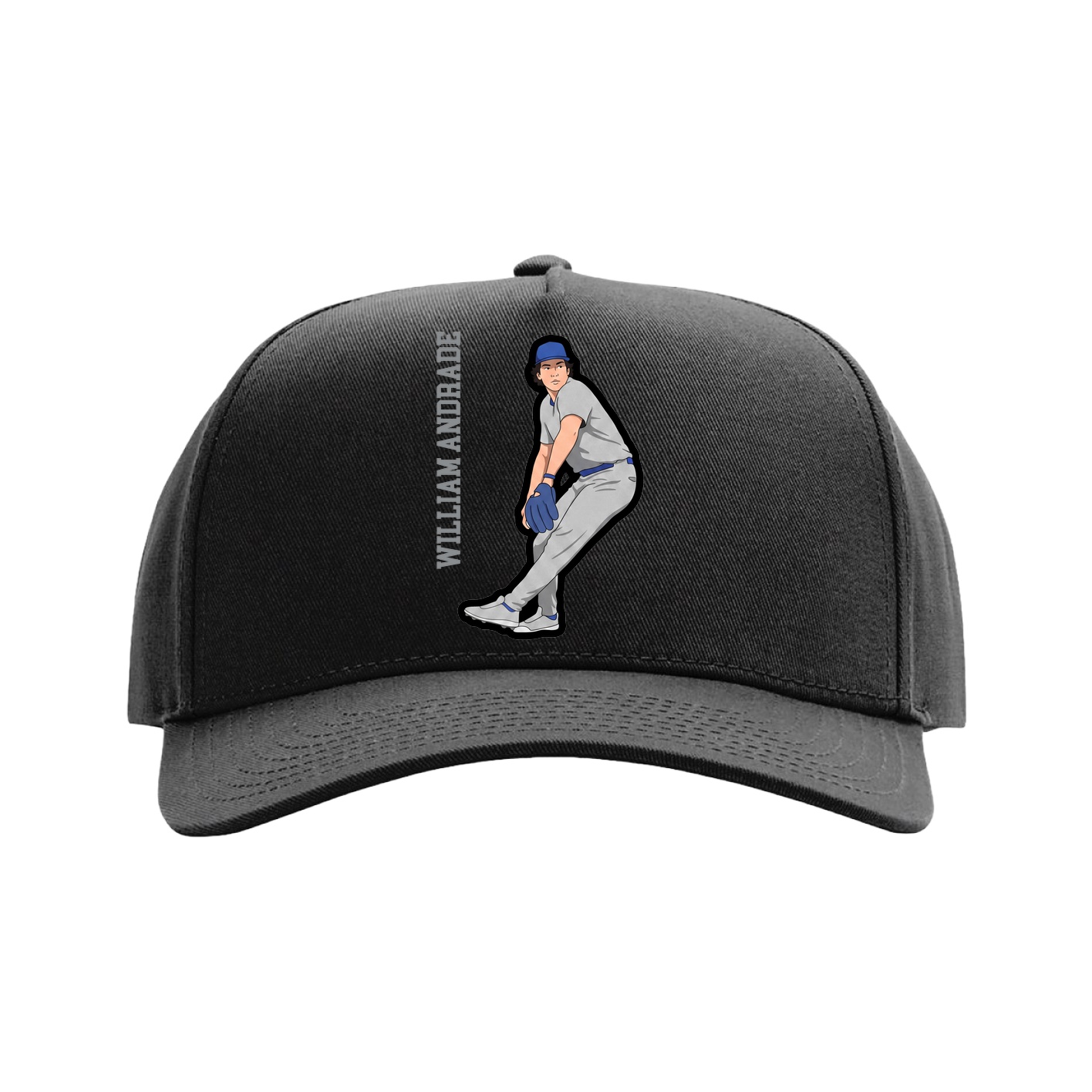 Full Fabric Five-Panel Champ Cap — Name Vertical in Black