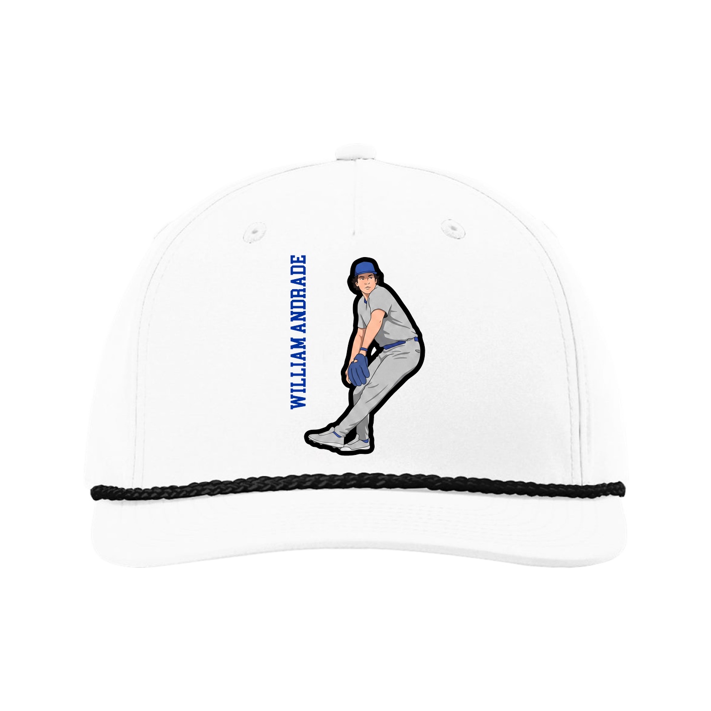 Five-Panel Classic Rope Cap — Name Vertical in White