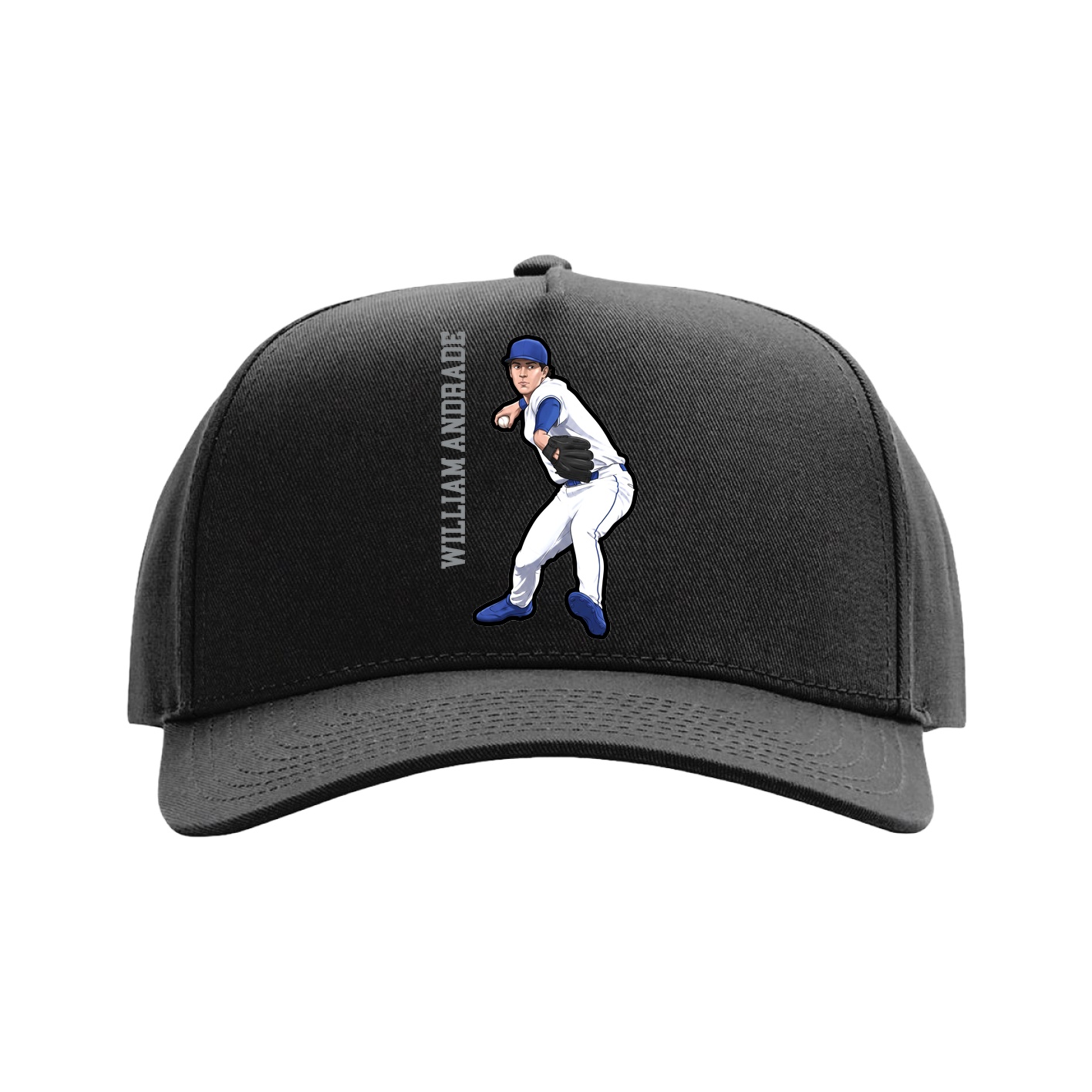 Full Fabric Five-Panel Champ Cap — Name Vertical in Black
