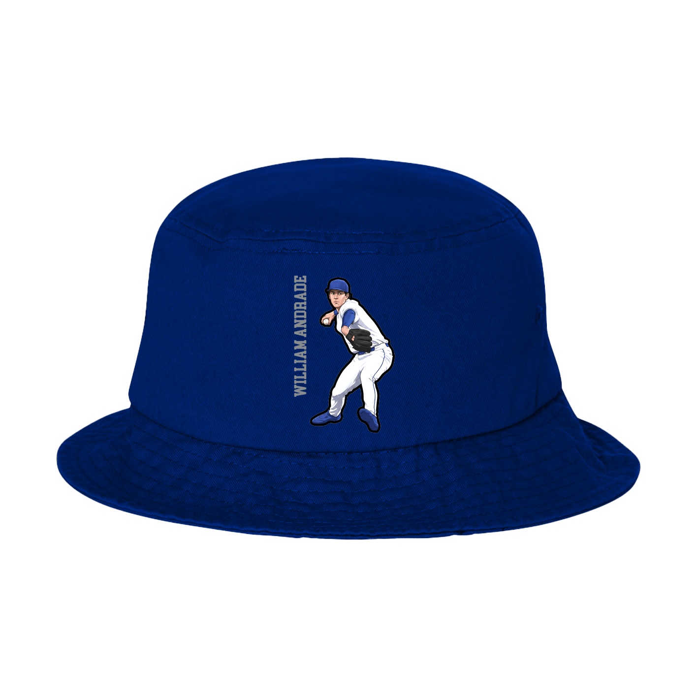 Bucket Cap — Name Vertical in Royal Blue