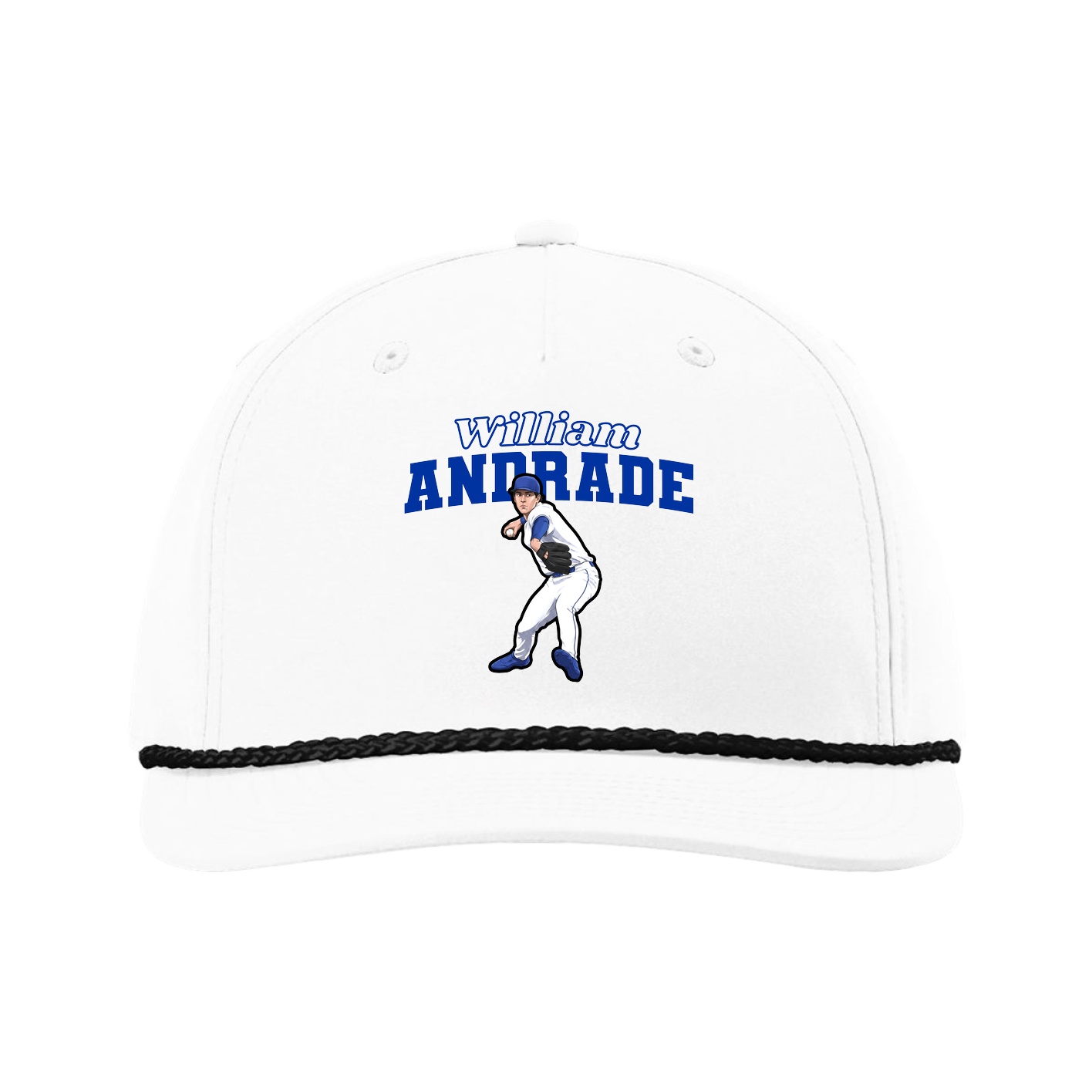 Five-Panel Classic Rope Cap — Name Arch in White