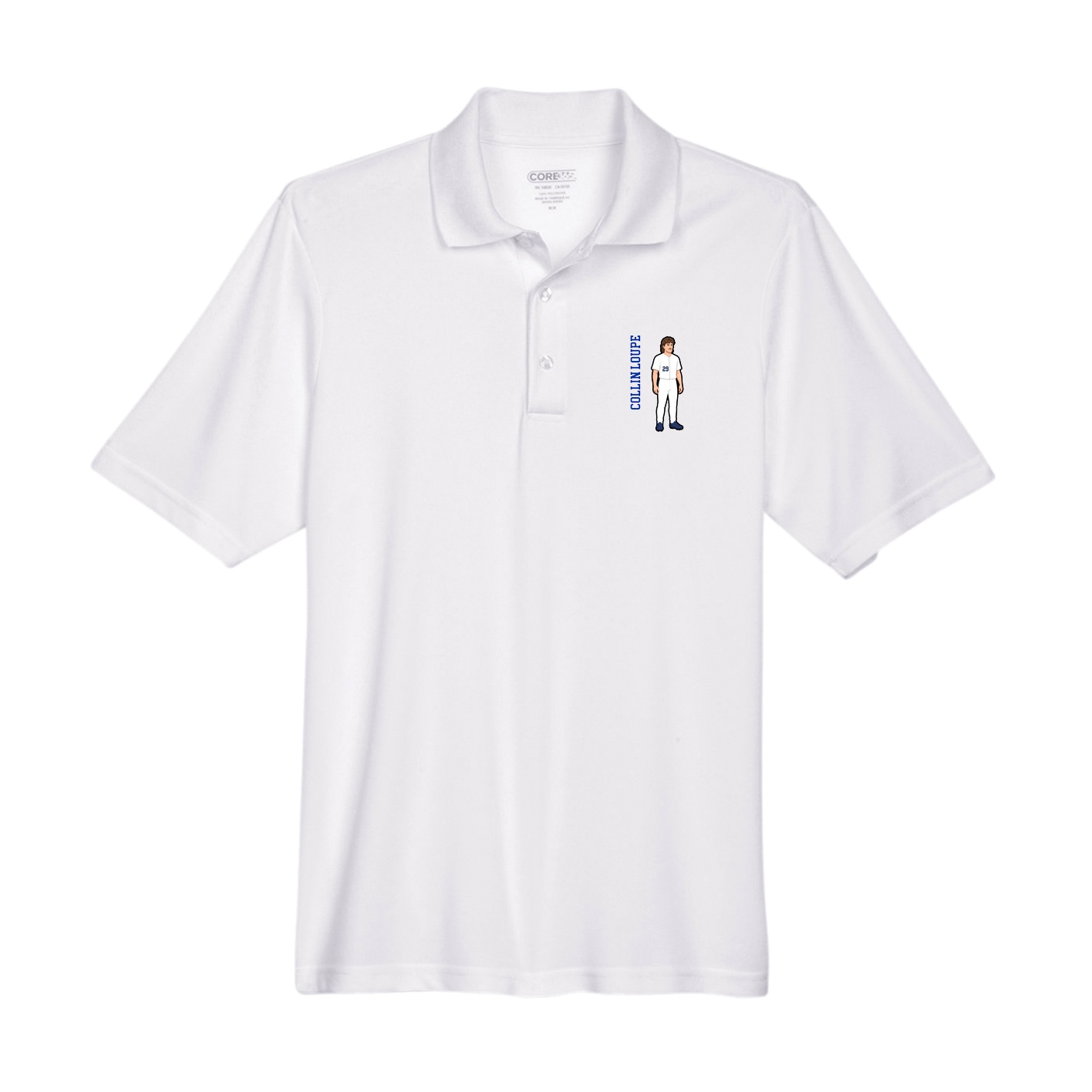 Performance Polo — Name Vertical in White