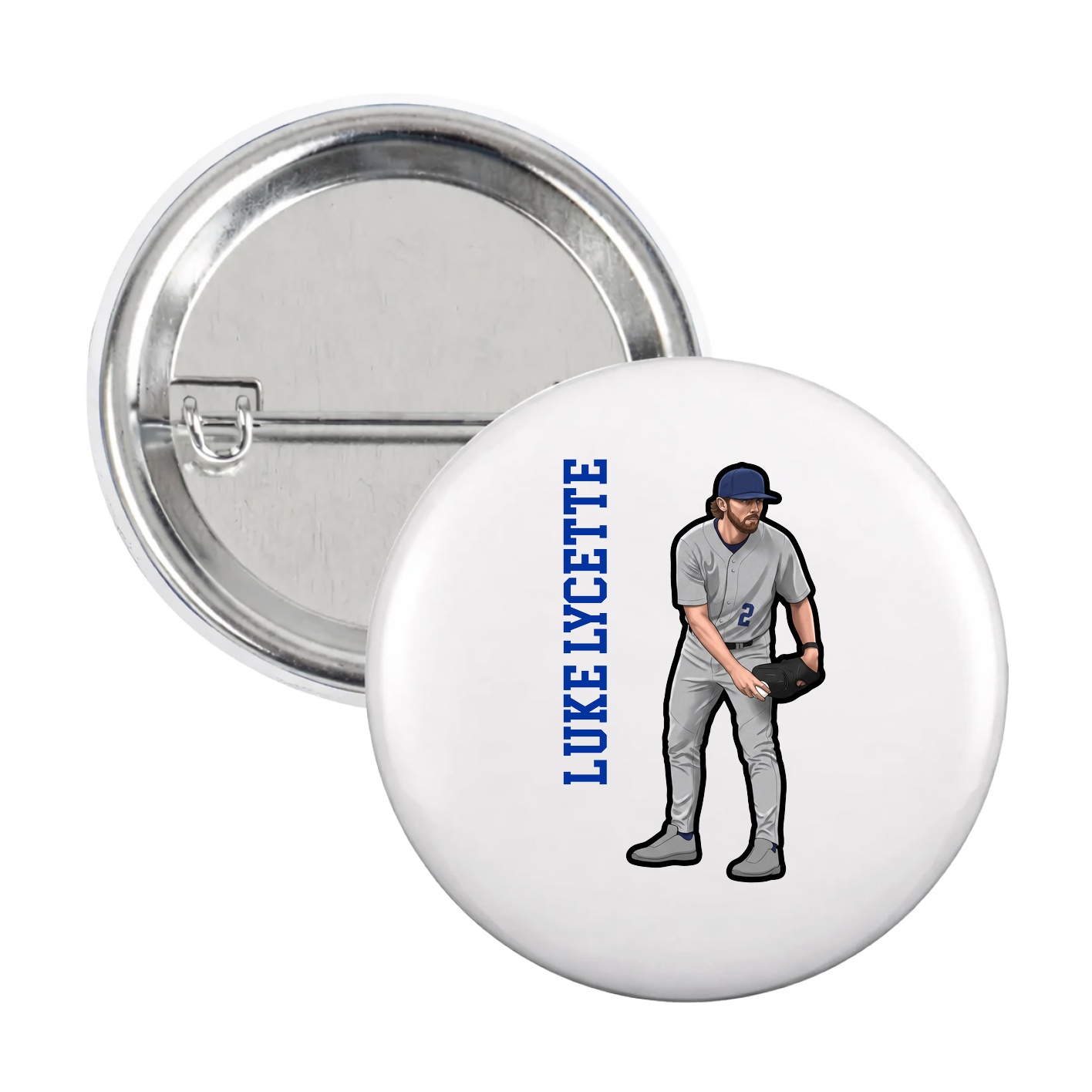 Game Day Button — Name Vertical in White
