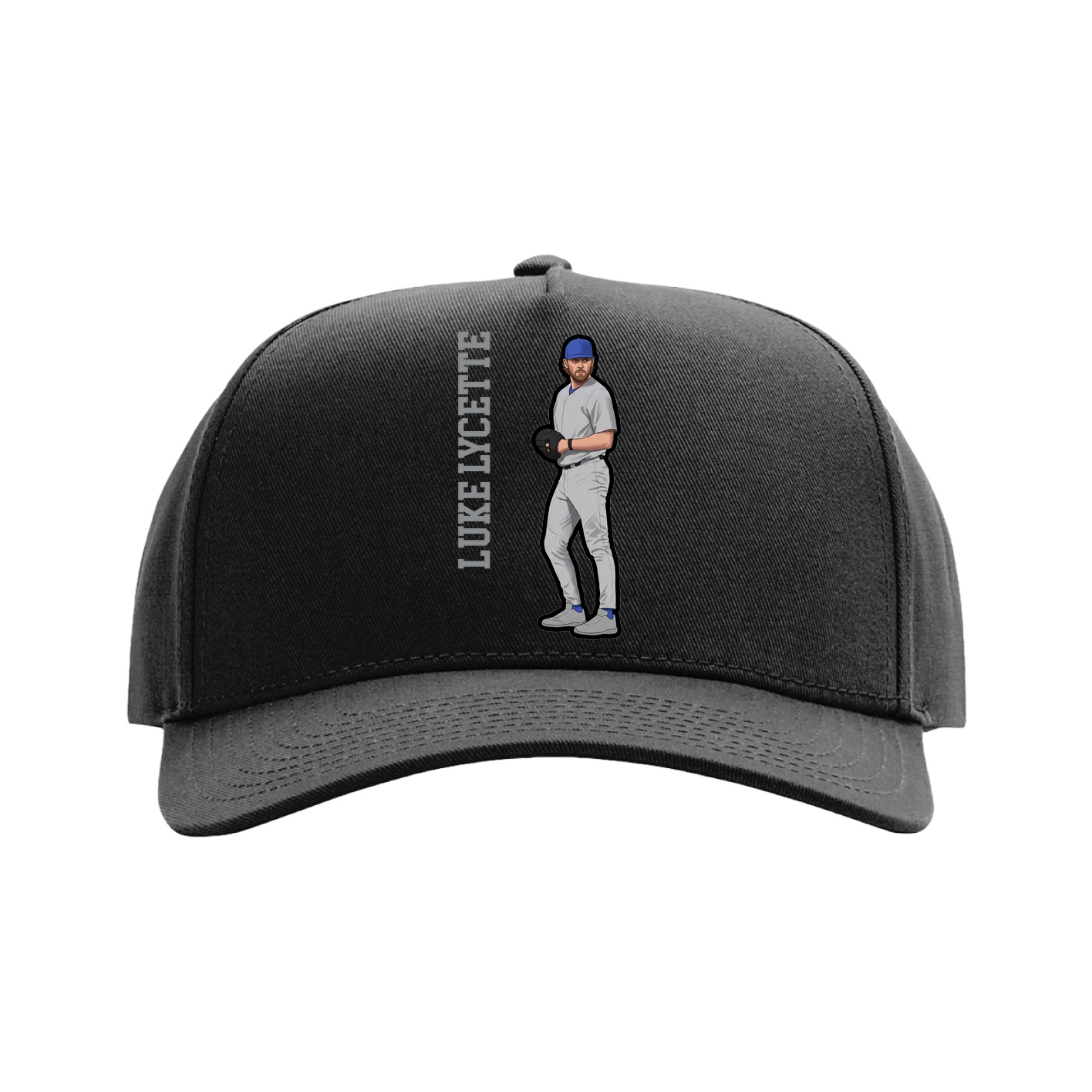 Full Fabric Five-Panel Champ Cap — Name Vertical in Black