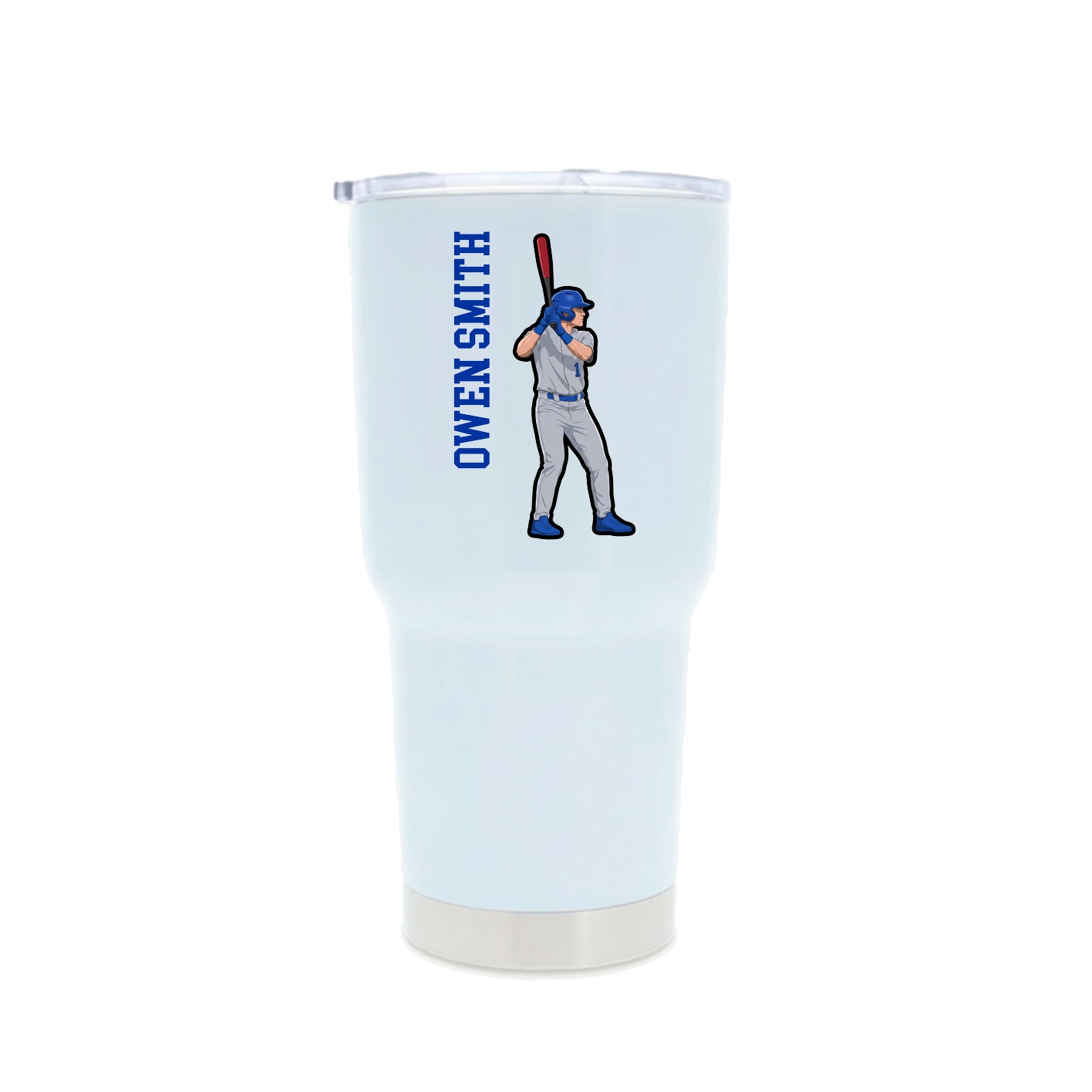 30oz Stainless Steel Tumbler — Name Vertical in White