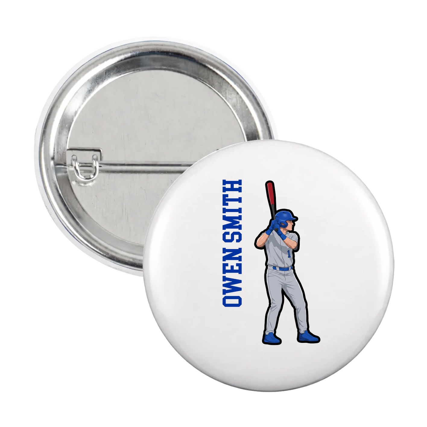 Game Day Button — Name Vertical in White
