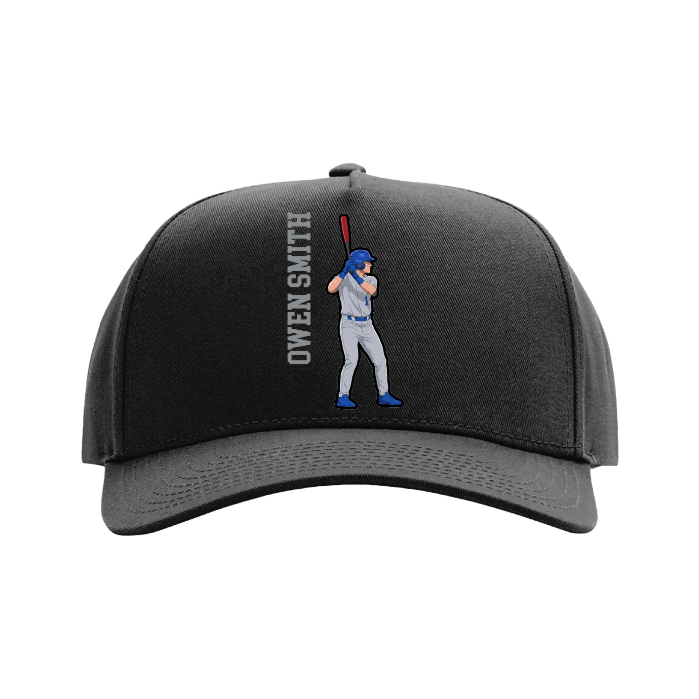 Full Fabric Five-Panel Champ Cap — Name Vertical in Black