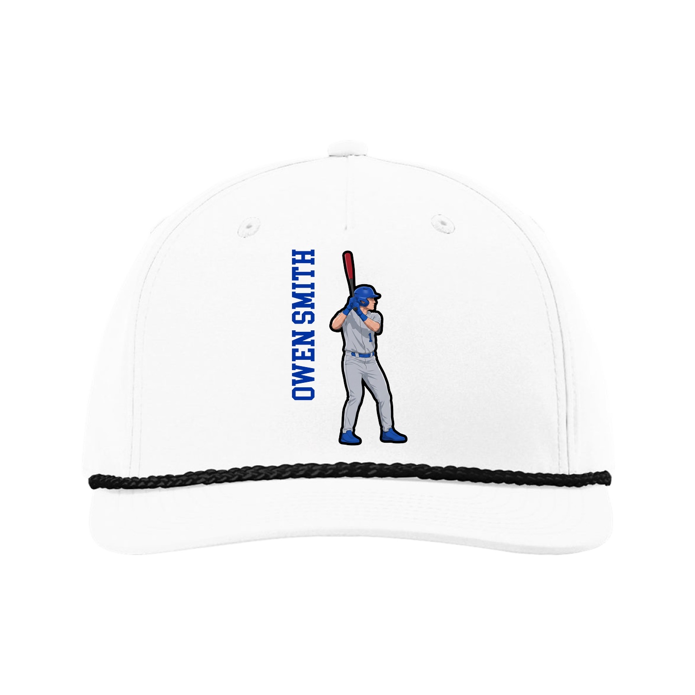 Five-Panel Classic Rope Cap — Name Vertical in White
