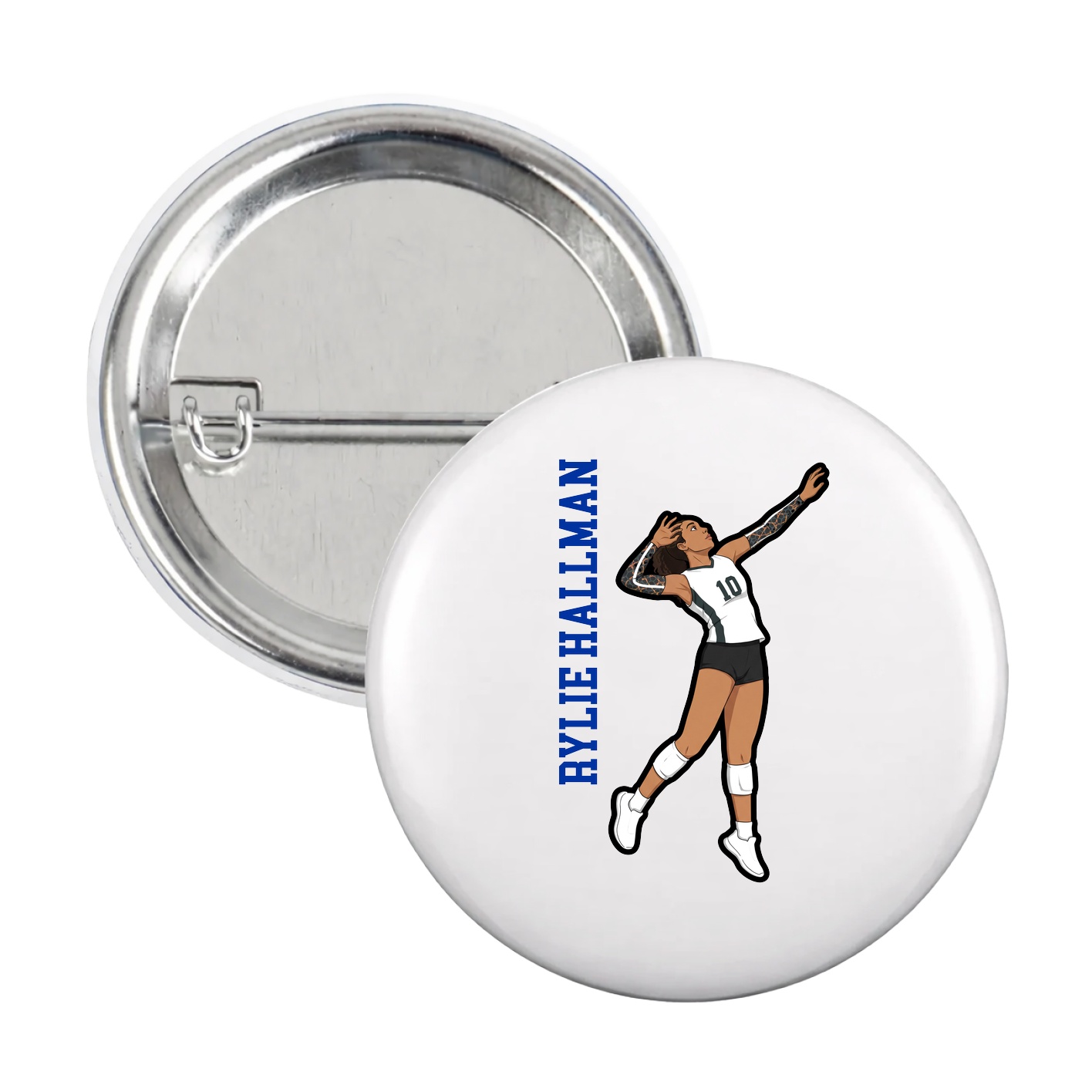 Game Day Button — Name Vertical in White