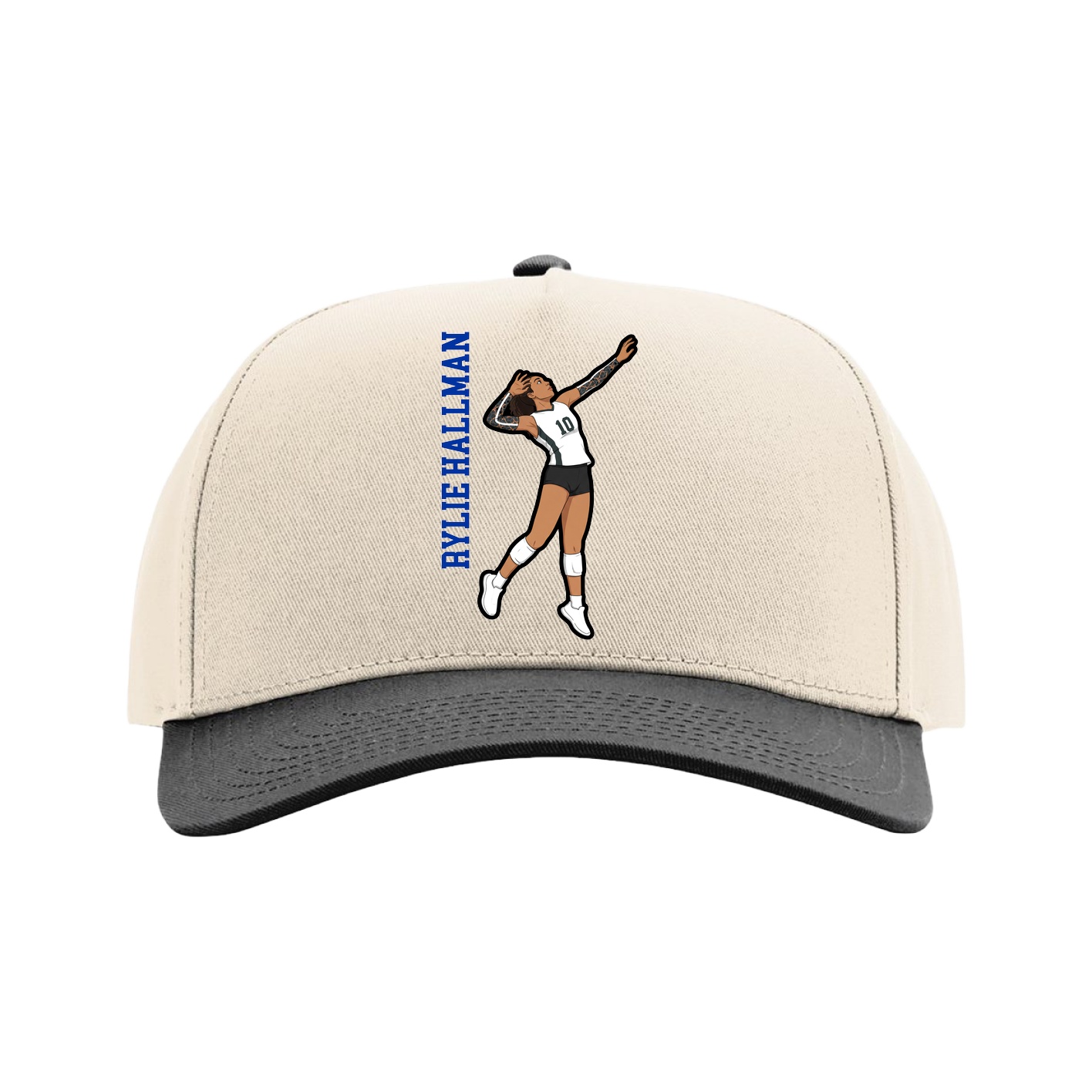 Full Fabric Five-Panel Champ Cap — Name Vertical in Cream/Black