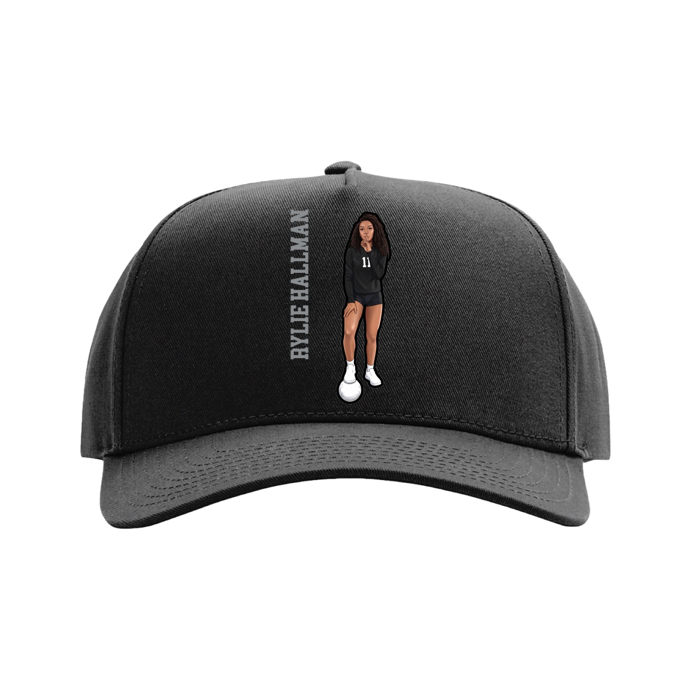 Full Fabric Five-Panel Champ Cap — Name Vertical in Black