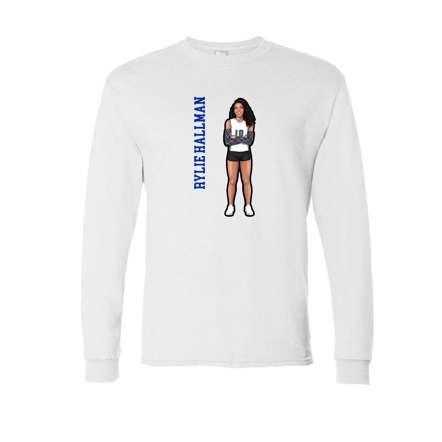 Long Sleeve Tee — Name Vertical in White