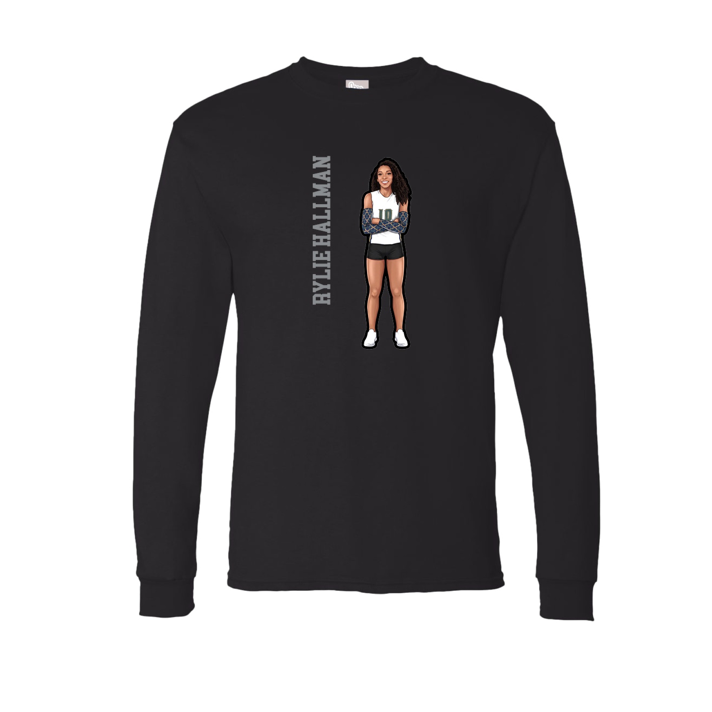 Long Sleeve Tee — Name Vertical in Black