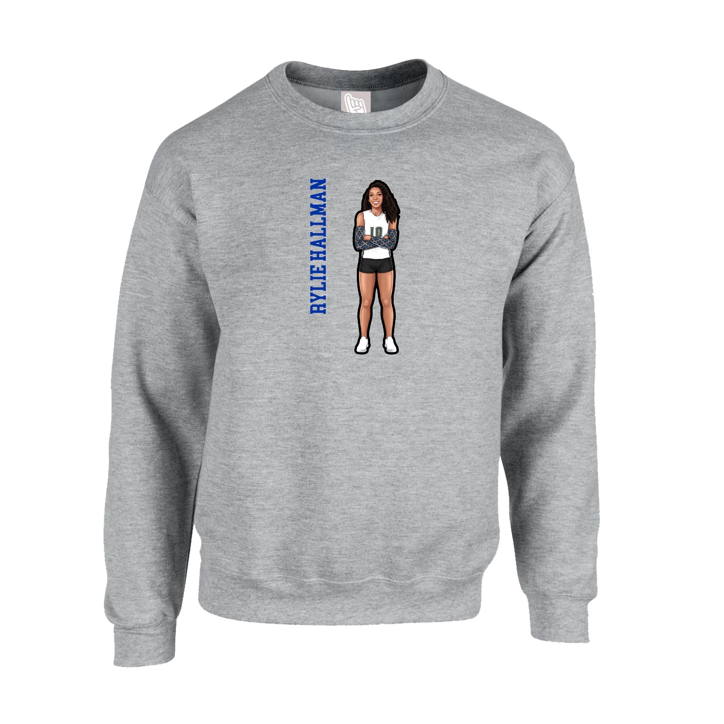 Fleece Crew — Name Vertical in Grey