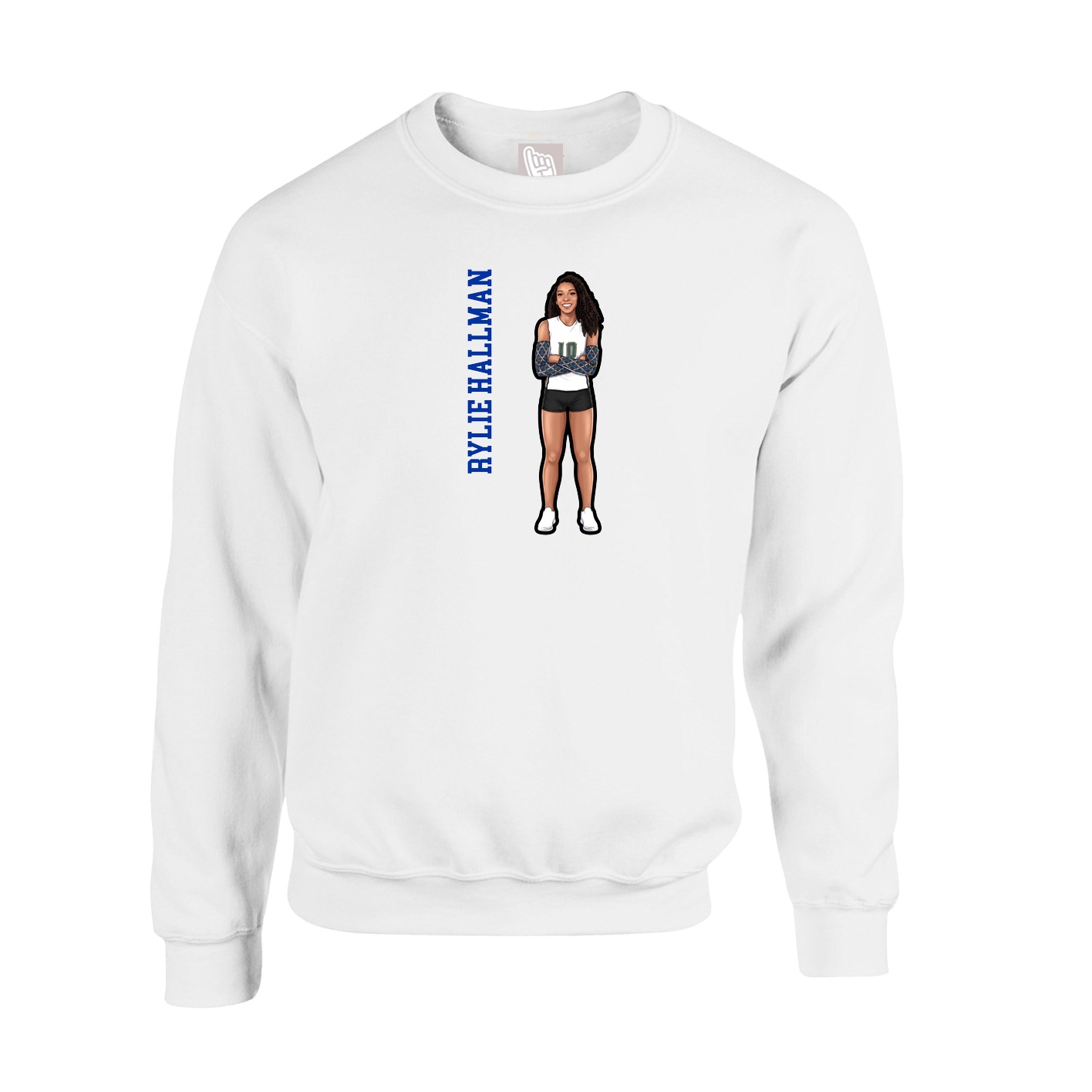 Fleece Crew — Name Vertical in White