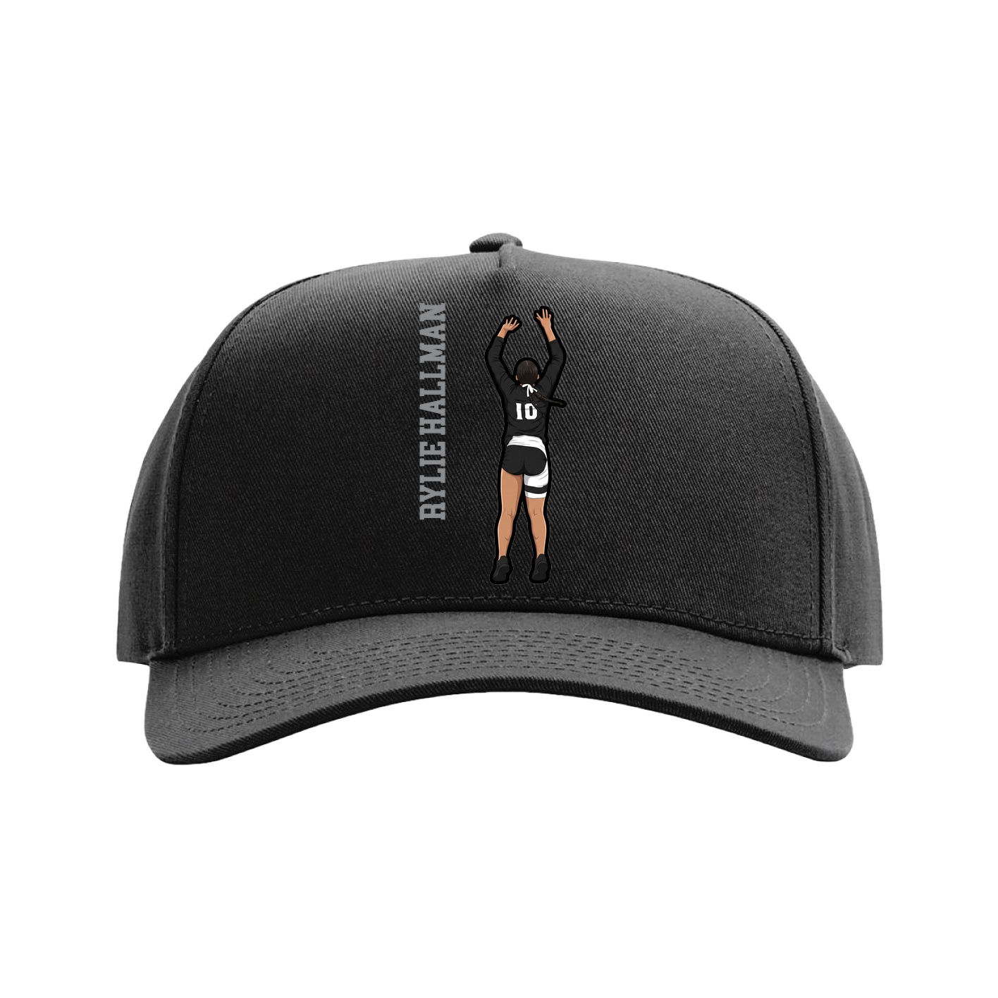 Full Fabric Five-Panel Champ Cap — Name Vertical in Black