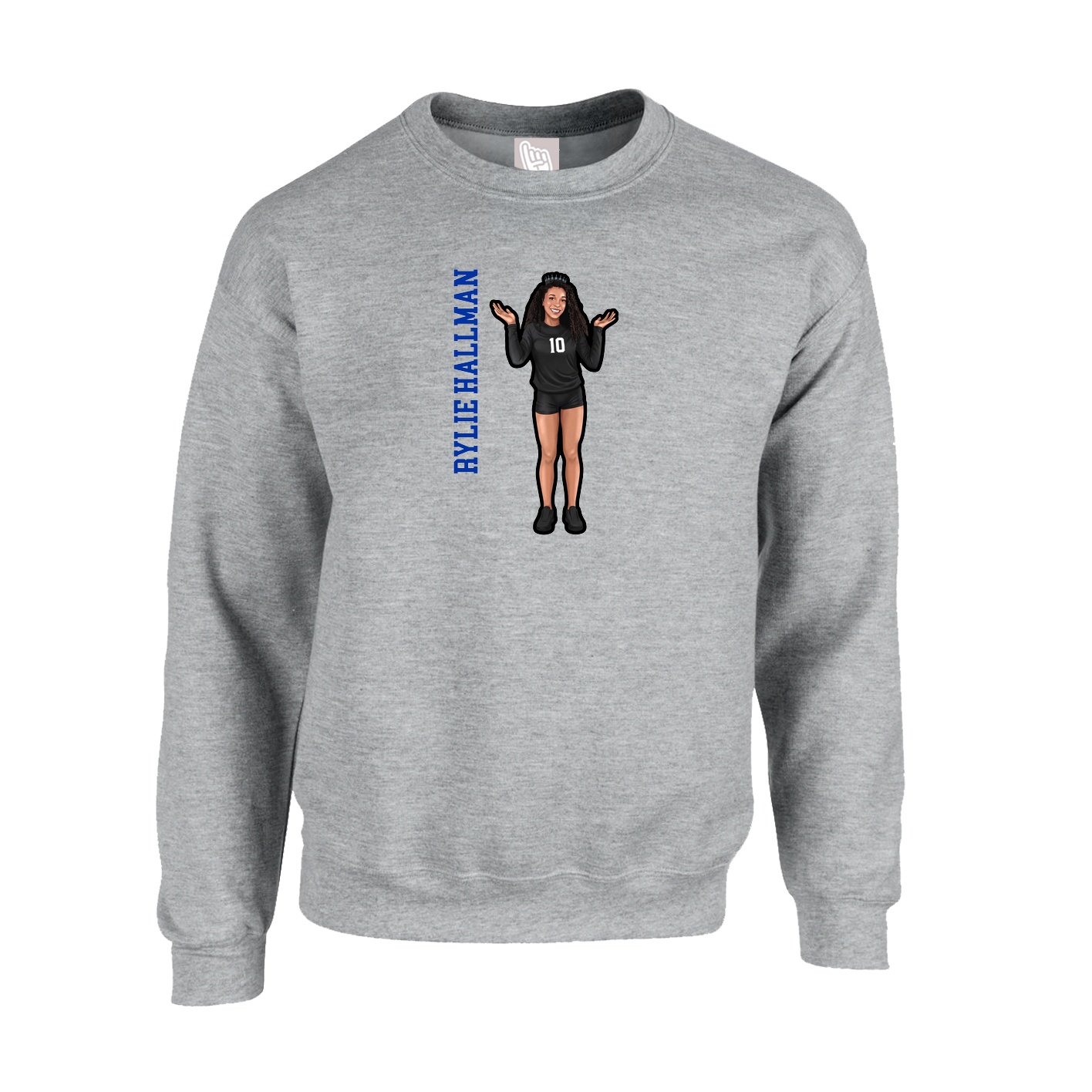 Fleece Crew — Name Vertical in Grey