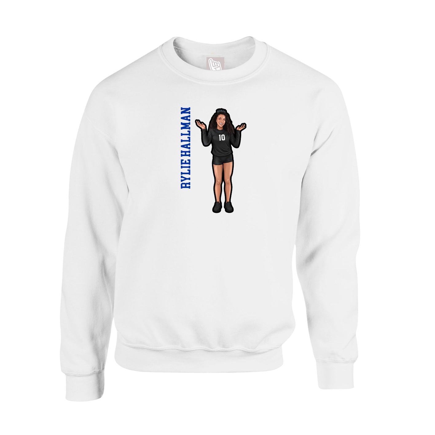 Fleece Crew — Name Vertical in White
