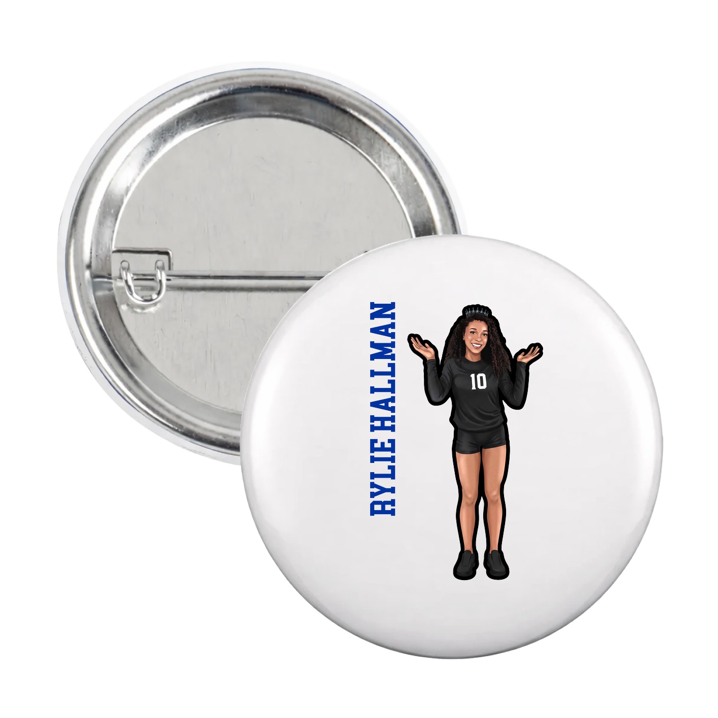 Game Day Button — Name Vertical in White