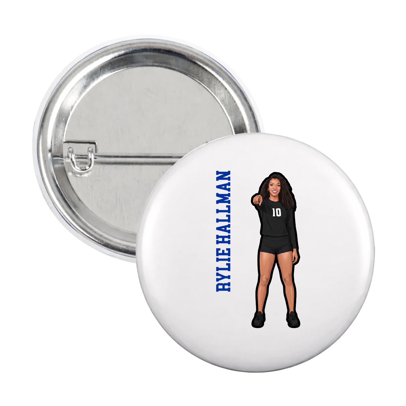 Game Day Button — Name Vertical in White