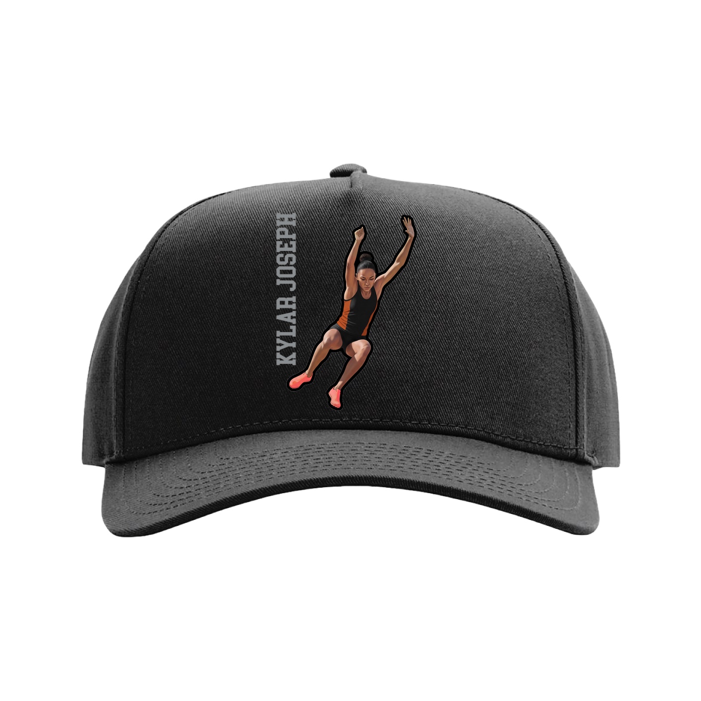 Full Fabric Five-Panel Champ Cap — Name Vertical in Black