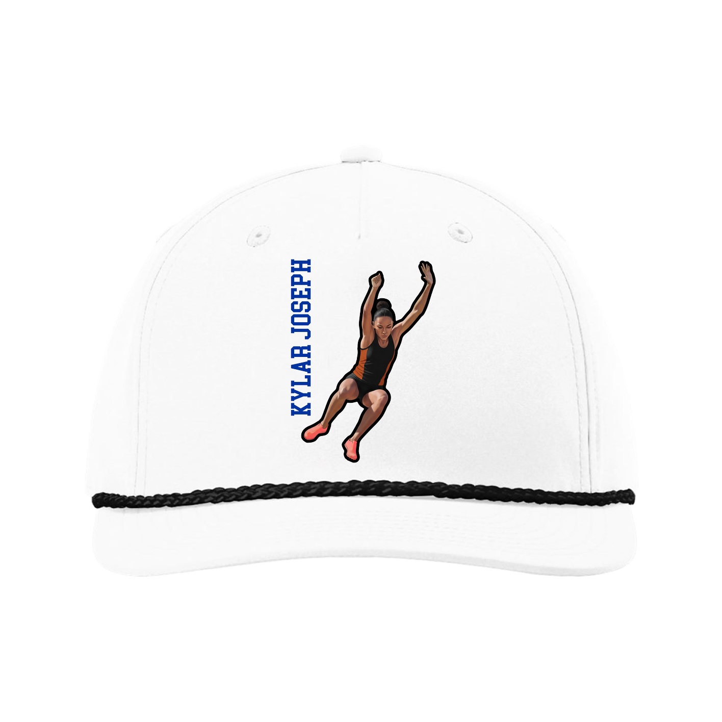 Five-Panel Classic Rope Cap — Name Vertical in White