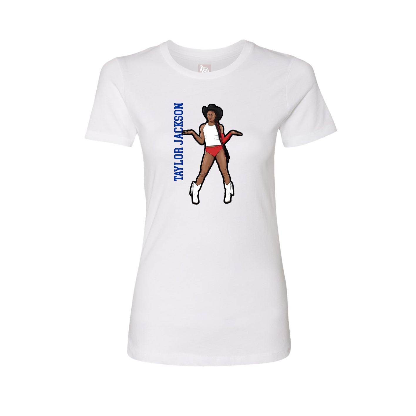 Fitted Women's Tee — Name Vertical in White