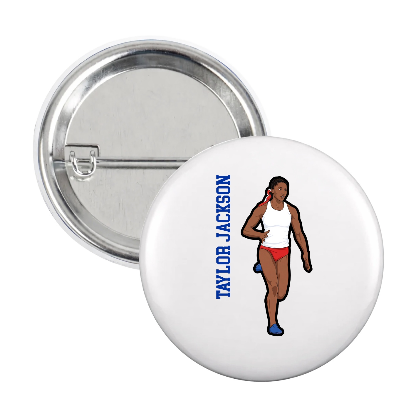 Game Day Button — Name Vertical in White