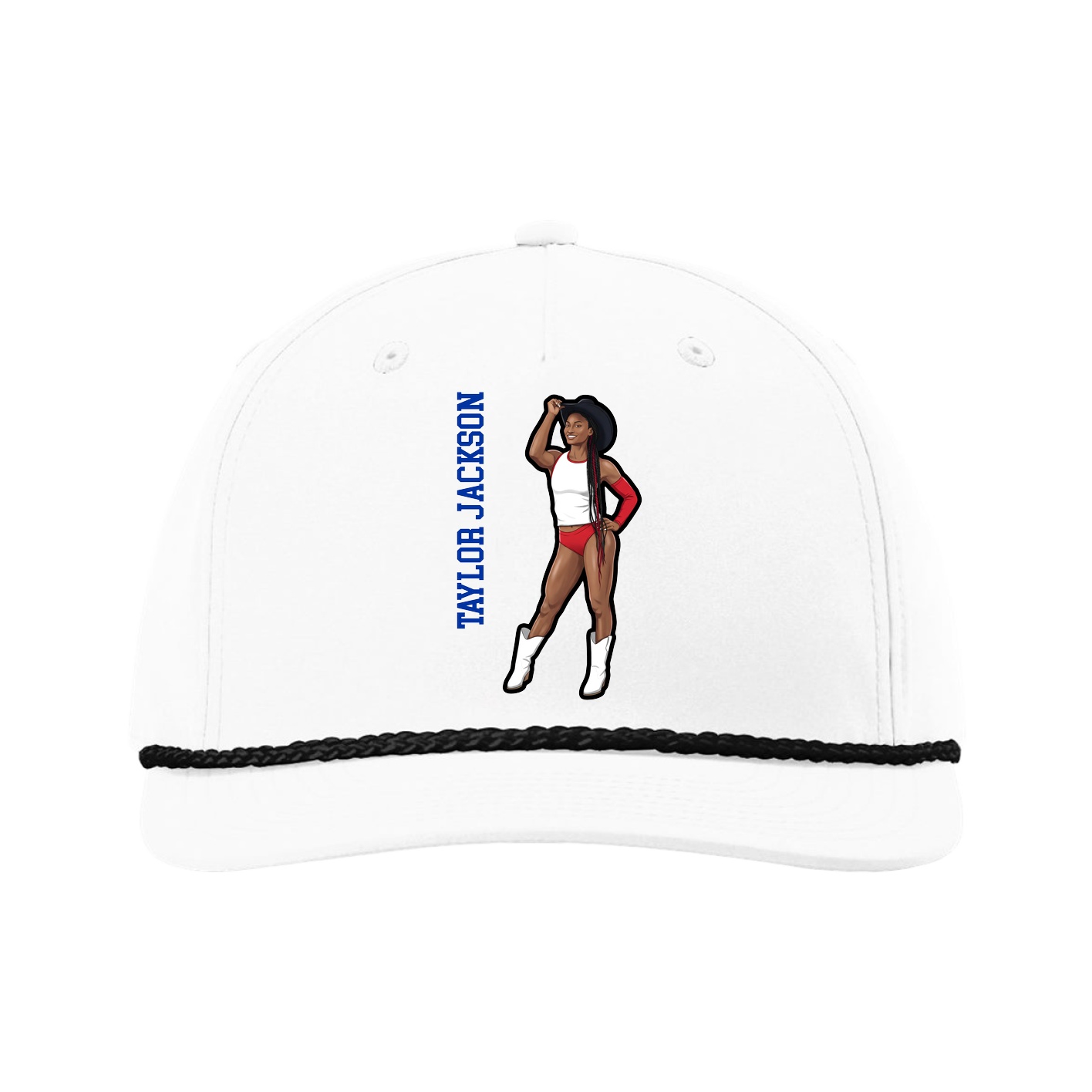 Five-Panel Classic Rope Cap — Name Vertical in White