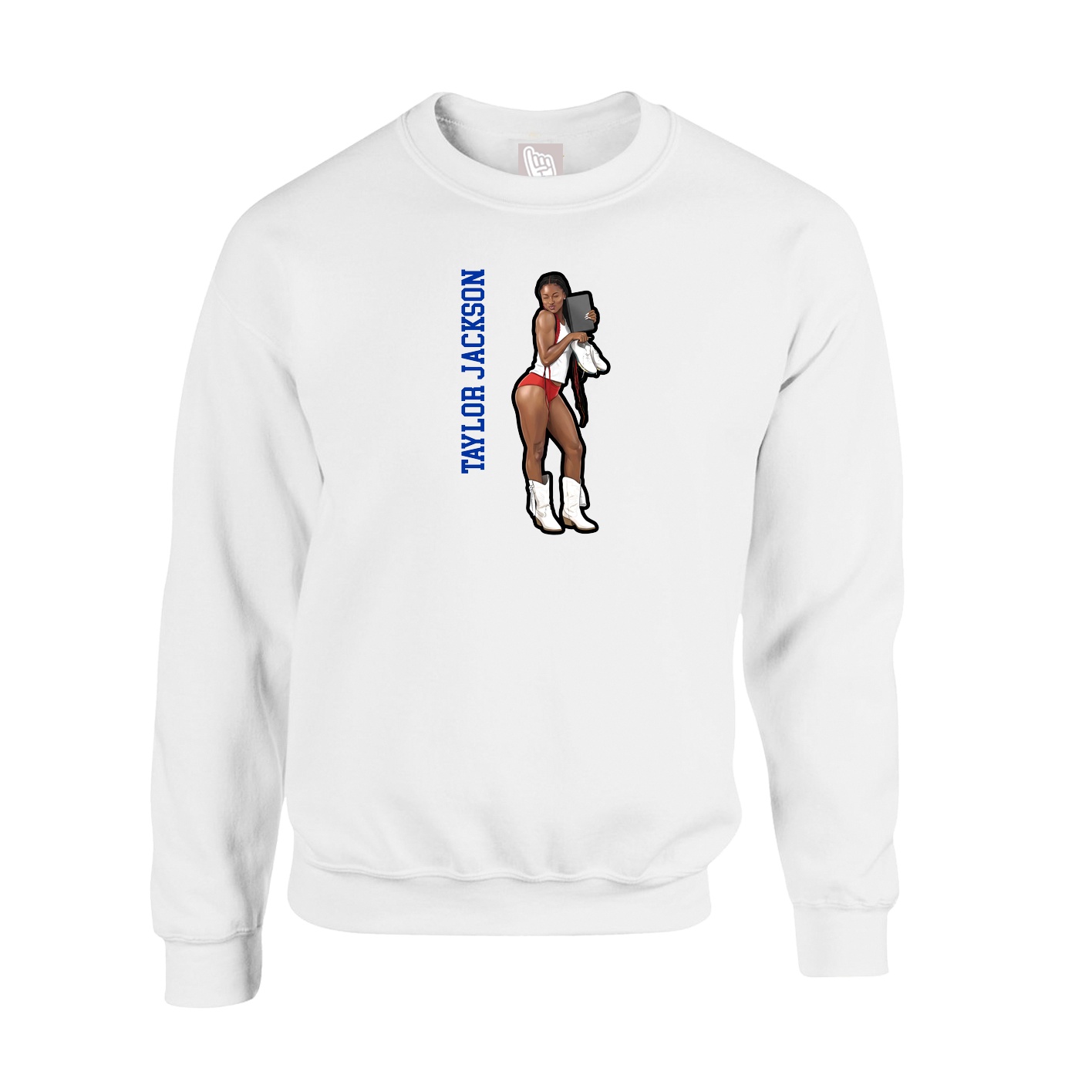 Fleece Crew — Name Vertical in White