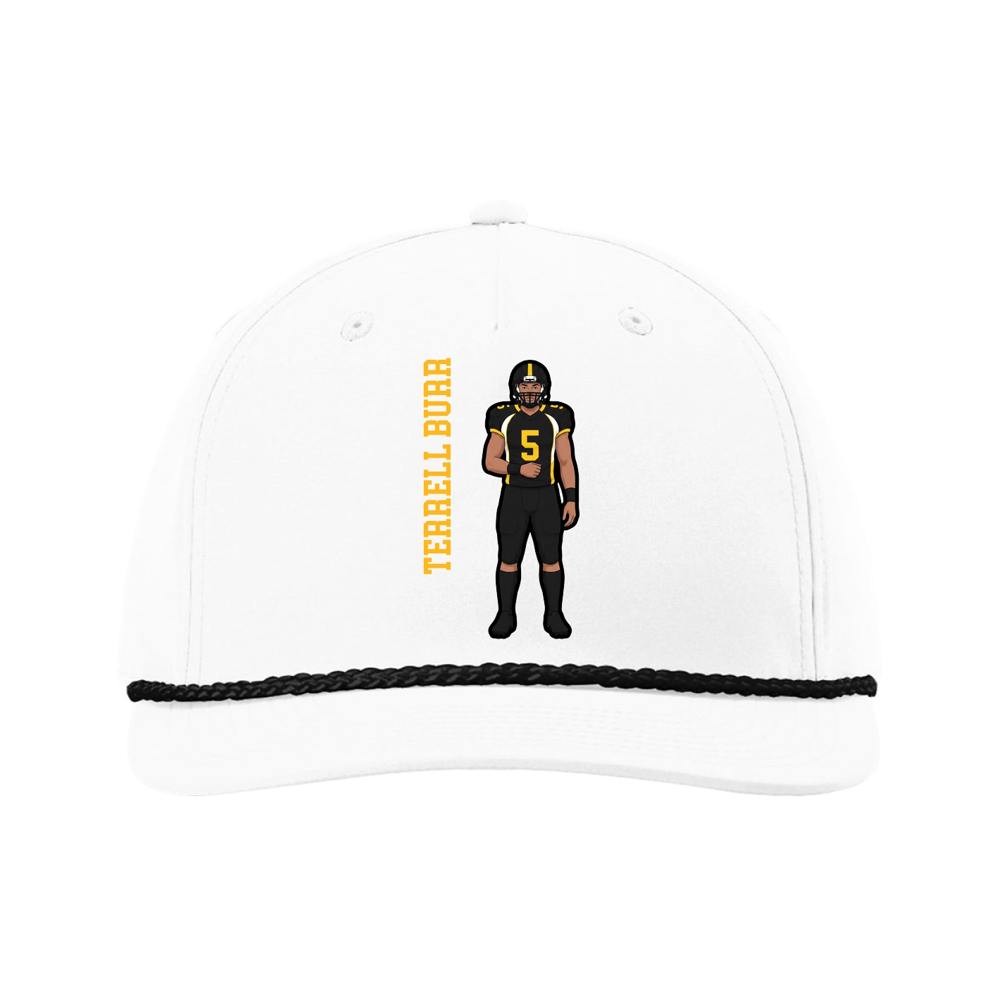 Five-Panel Classic Rope Cap — Name Vertical in White
