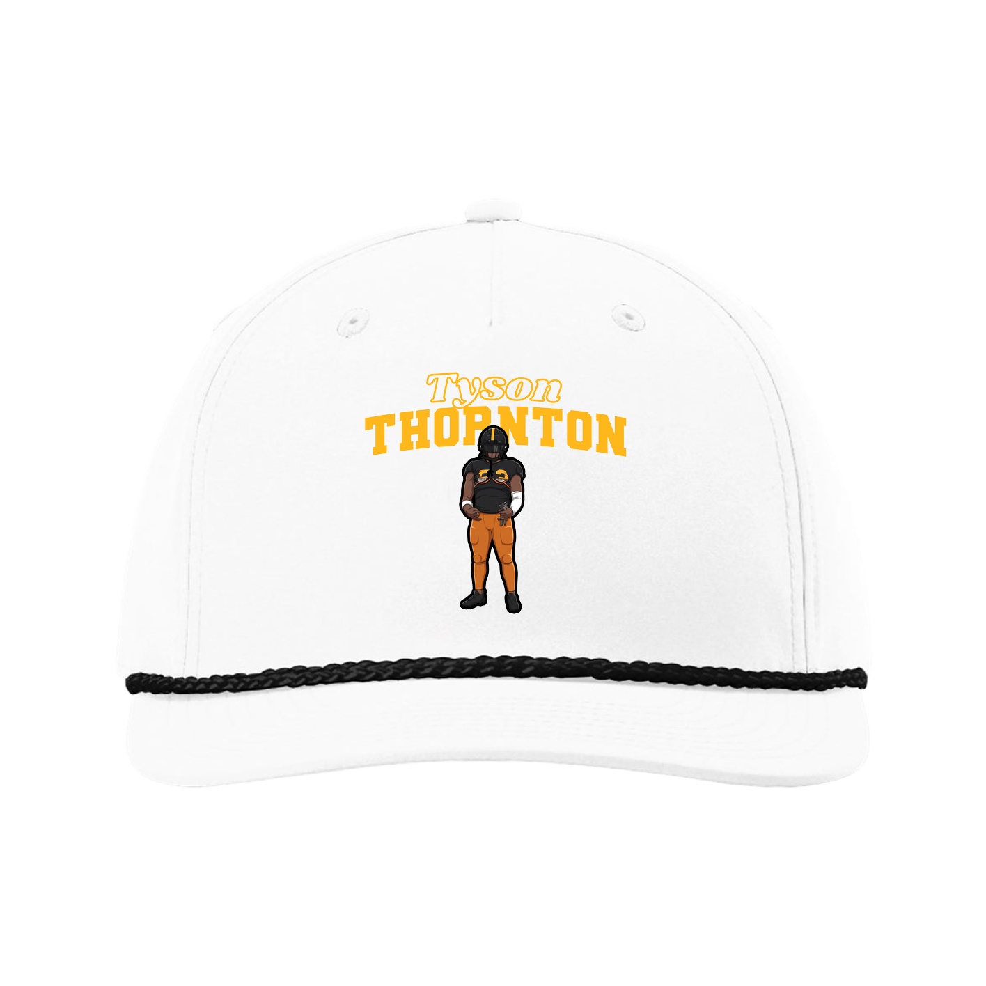 Five-Panel Classic Rope Cap — Name Arch in White
