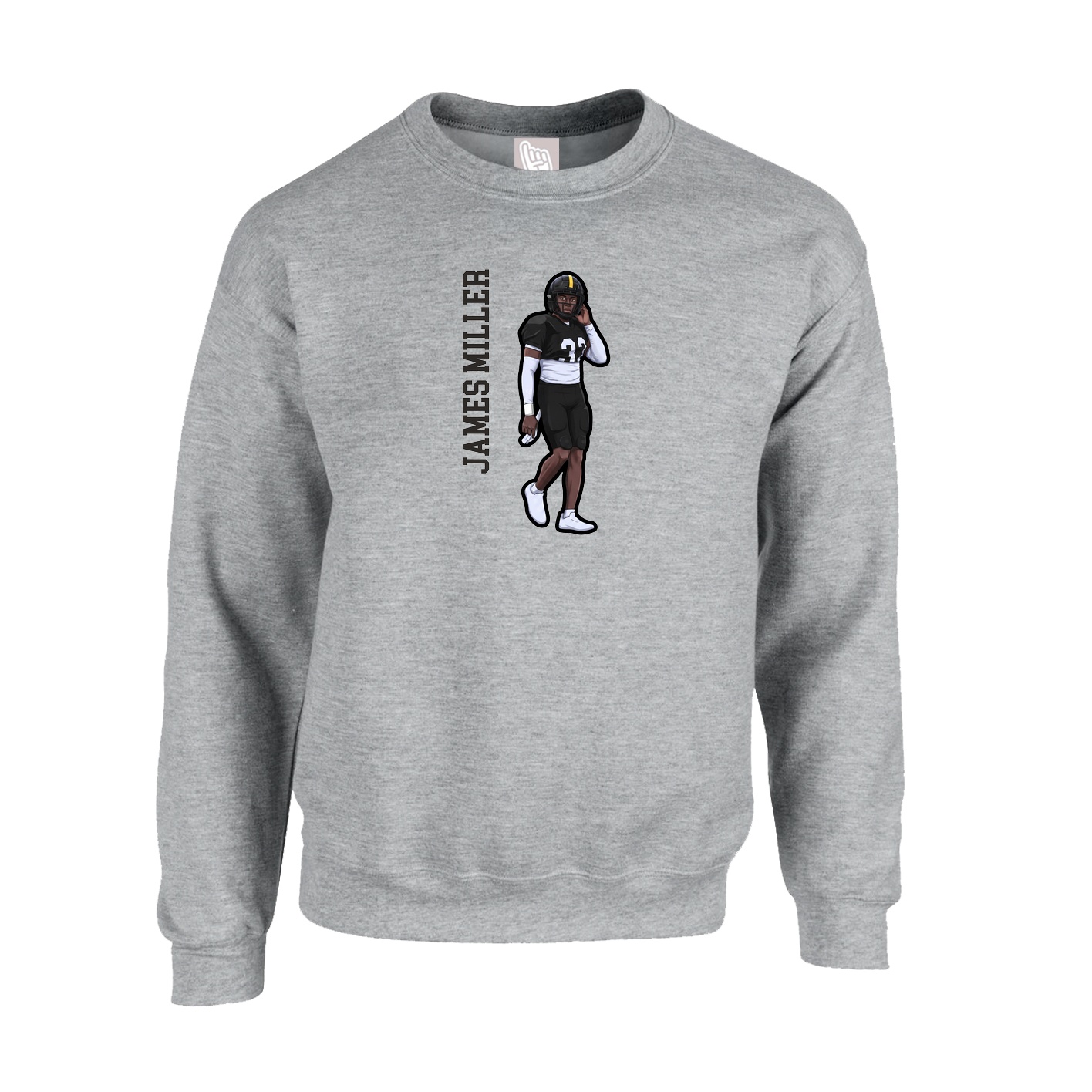 Fleece Crew — Name Vertical in Grey
