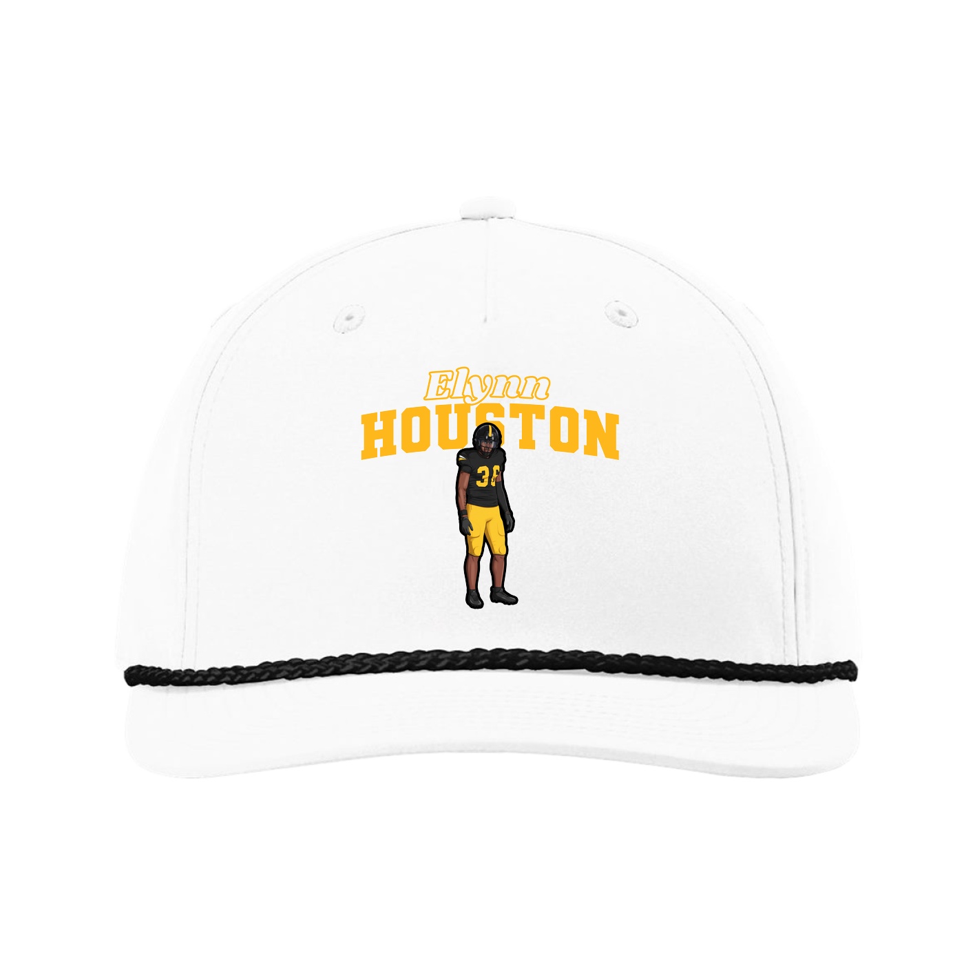 Five-Panel Classic Rope Cap — Name Arch in White