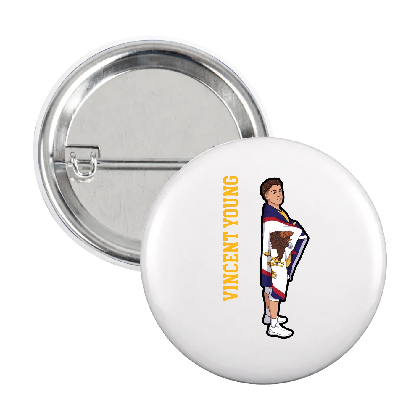Game Day Button — Name Vertical in White