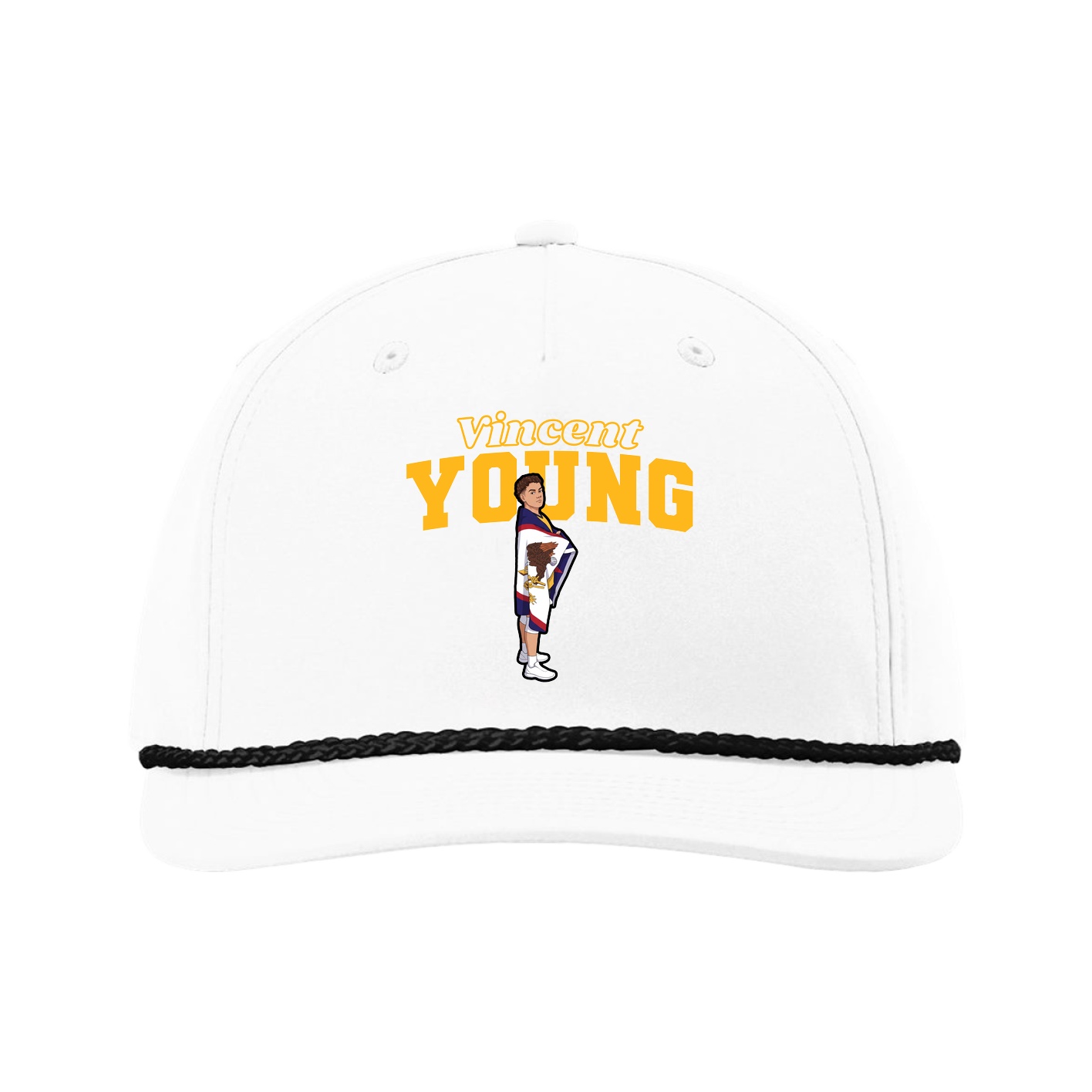 Five-Panel Classic Rope Cap — Name Arch in White