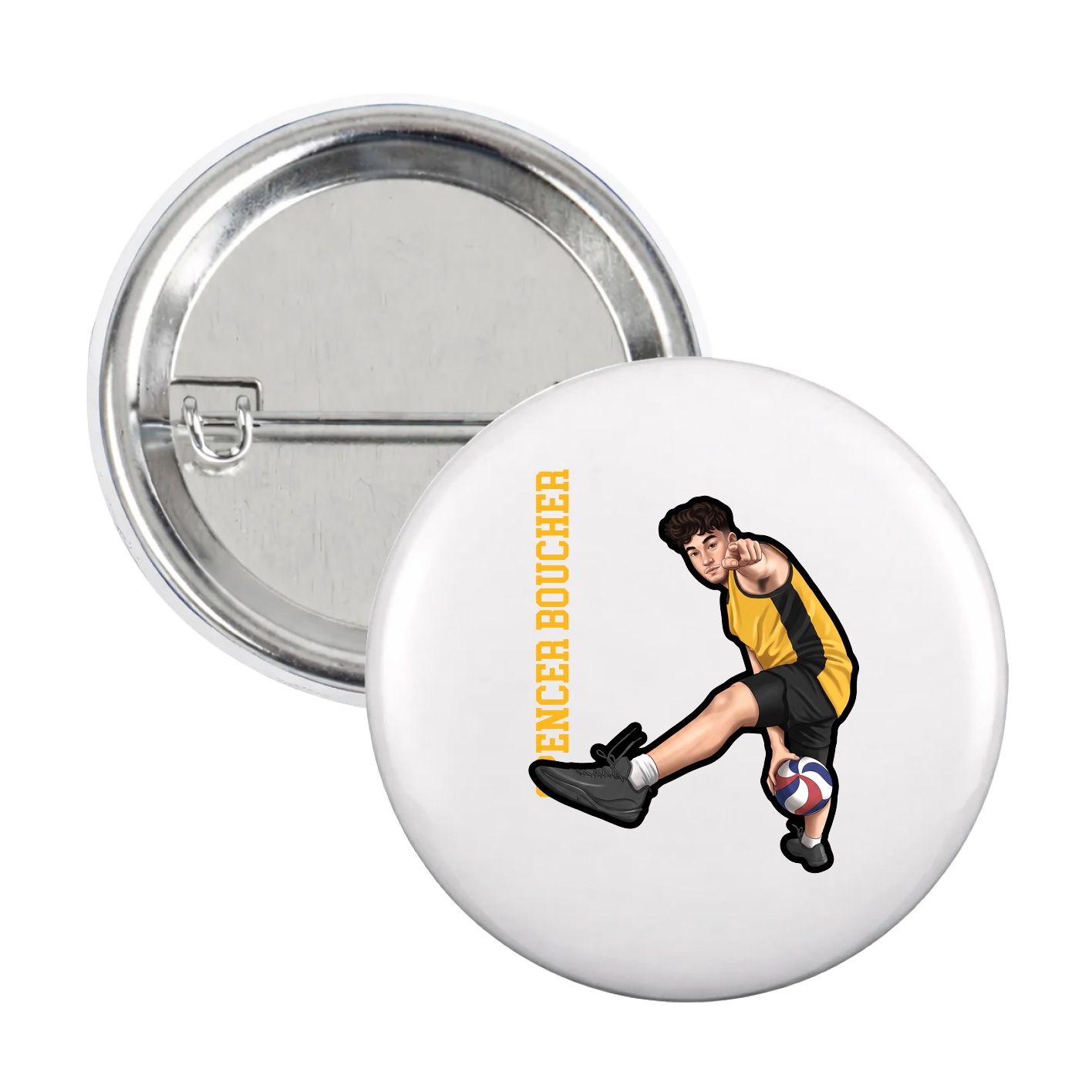 Game Day Button — Name Vertical in White