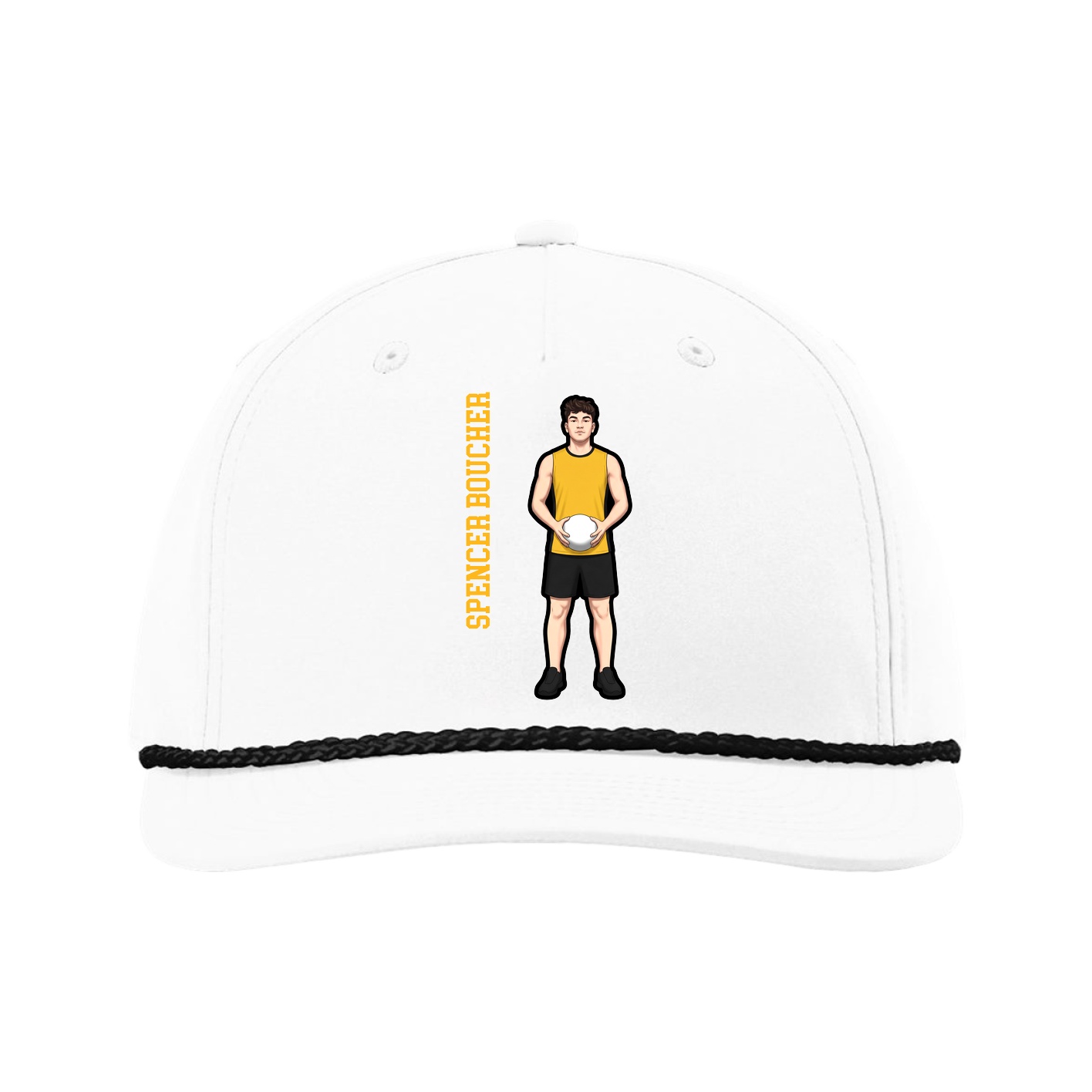 Five-Panel Classic Rope Cap — Name Vertical in White