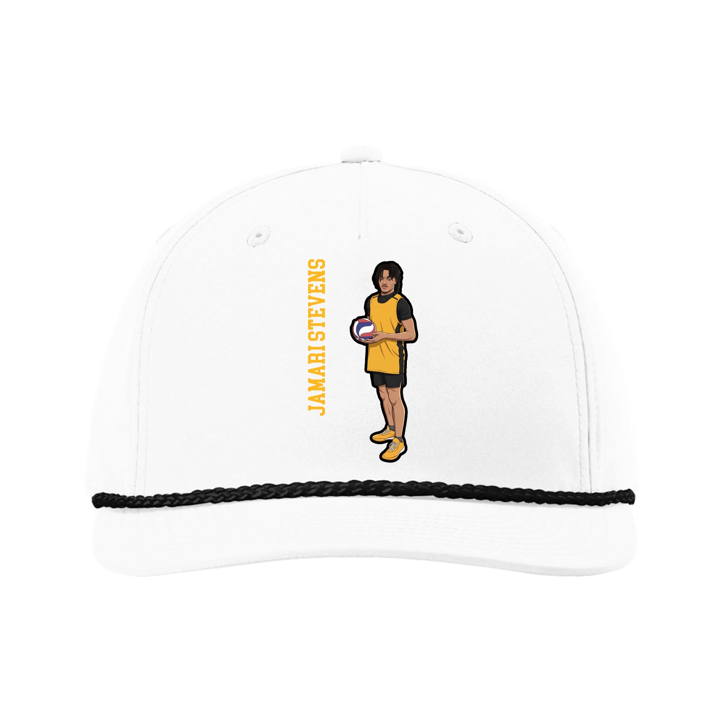 Five-Panel Classic Rope Cap — Name Vertical in White
