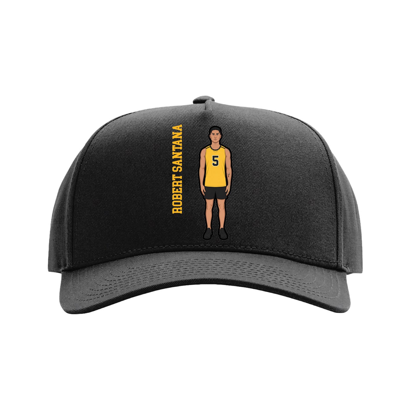 Full Fabric Five-Panel Champ Cap — Name Vertical in Black