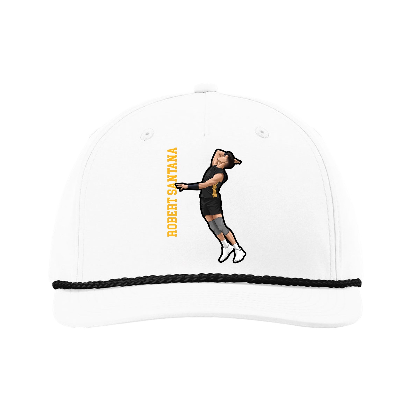 Five-Panel Classic Rope Cap — Name Vertical in White