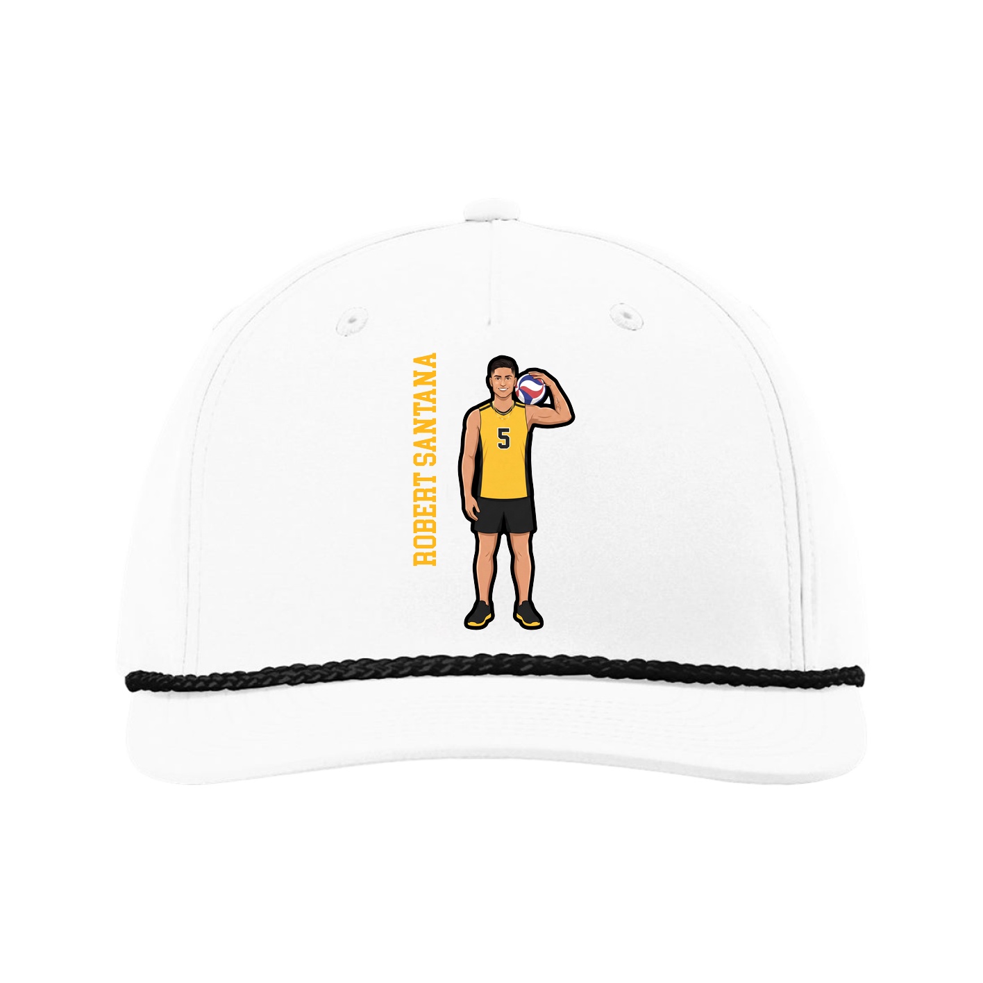 Five-Panel Classic Rope Cap — Name Vertical in White