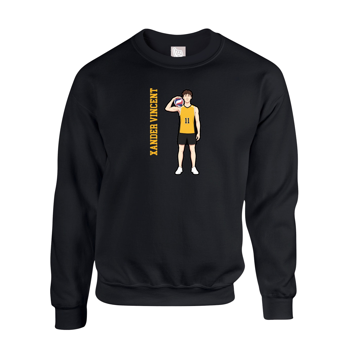 Fleece Crew — Name Vertical in Black