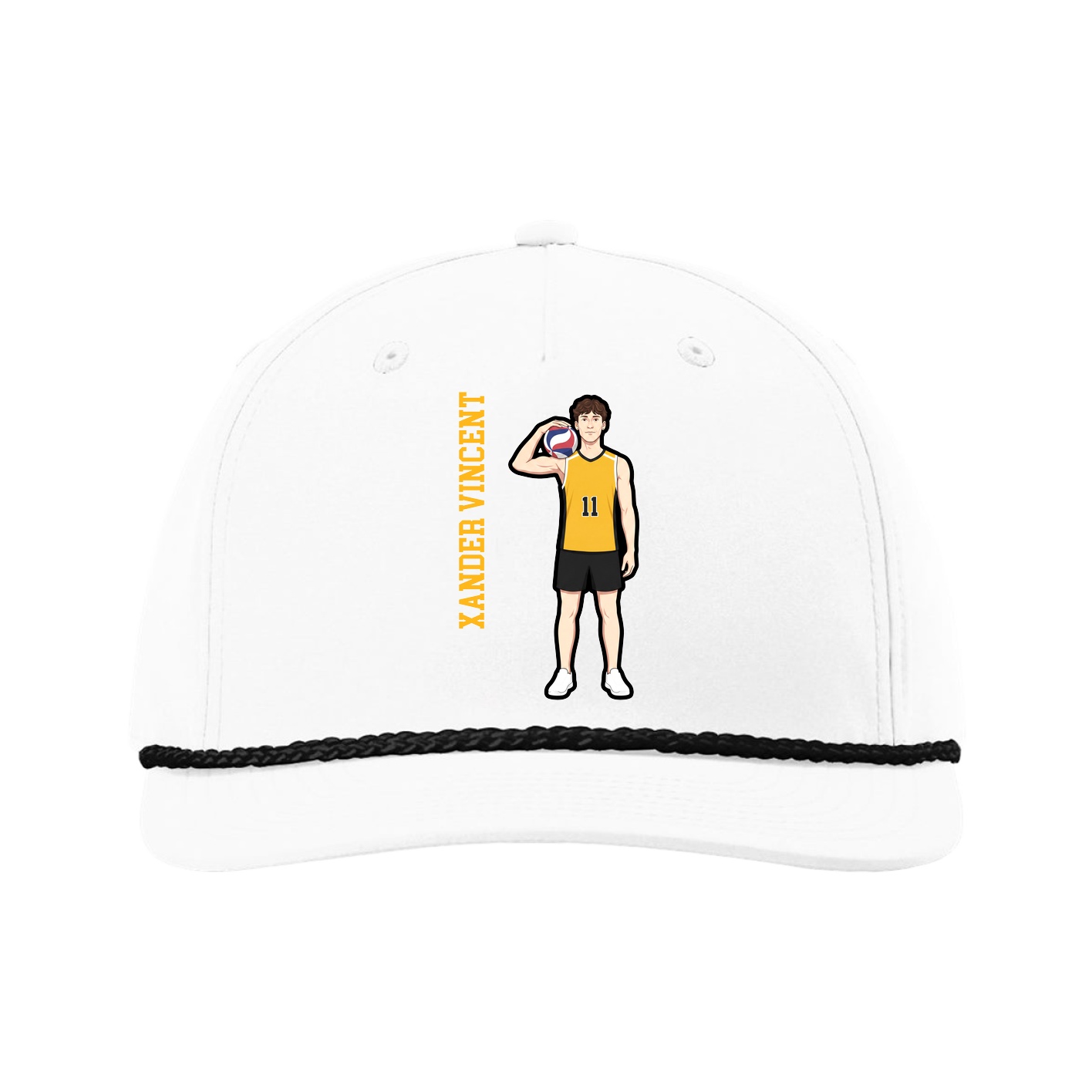 Five-Panel Classic Rope Cap — Name Vertical in White