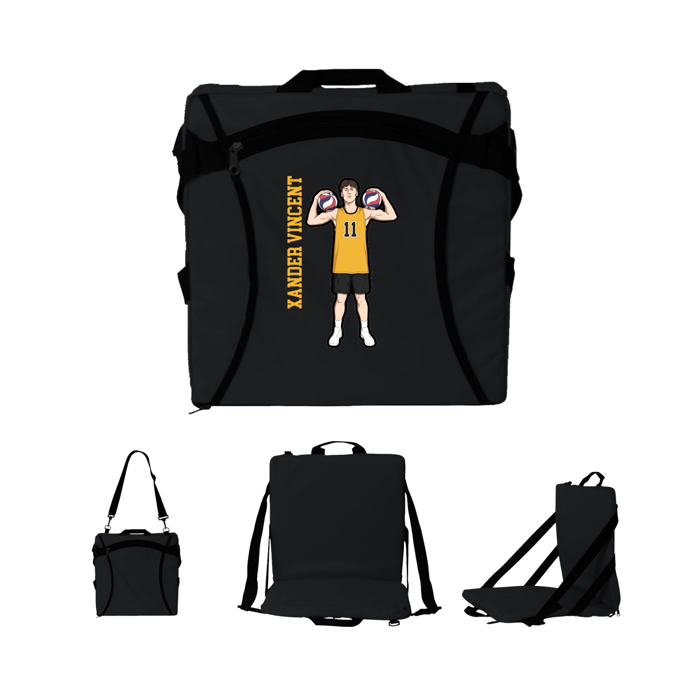 Folding Stadium Seat — Name Vertical in Black