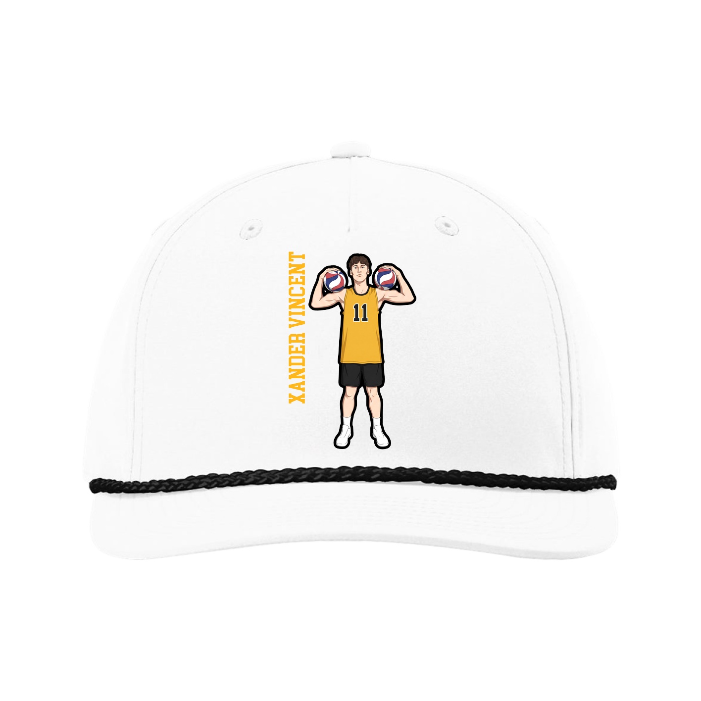Five-Panel Classic Rope Cap — Name Vertical in White
