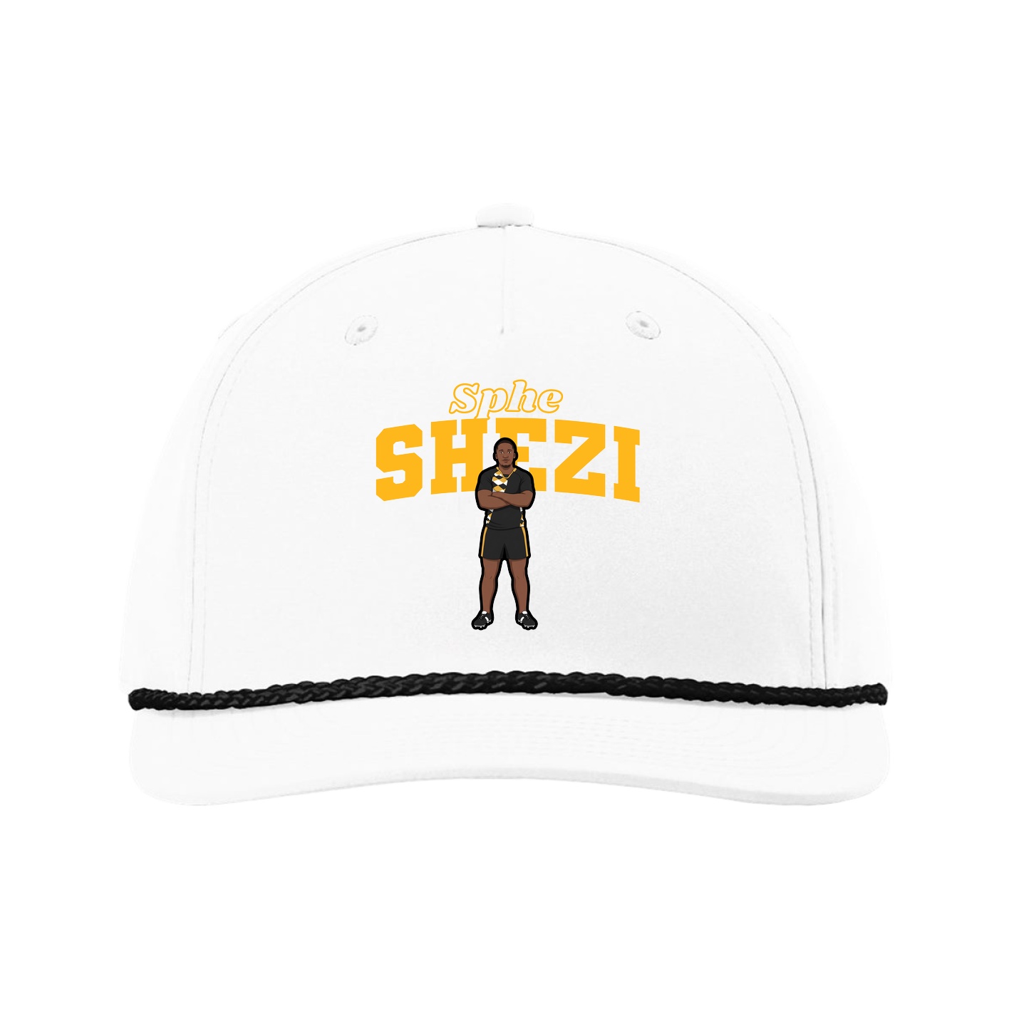 Five-Panel Classic Rope Cap — Name Arch in White